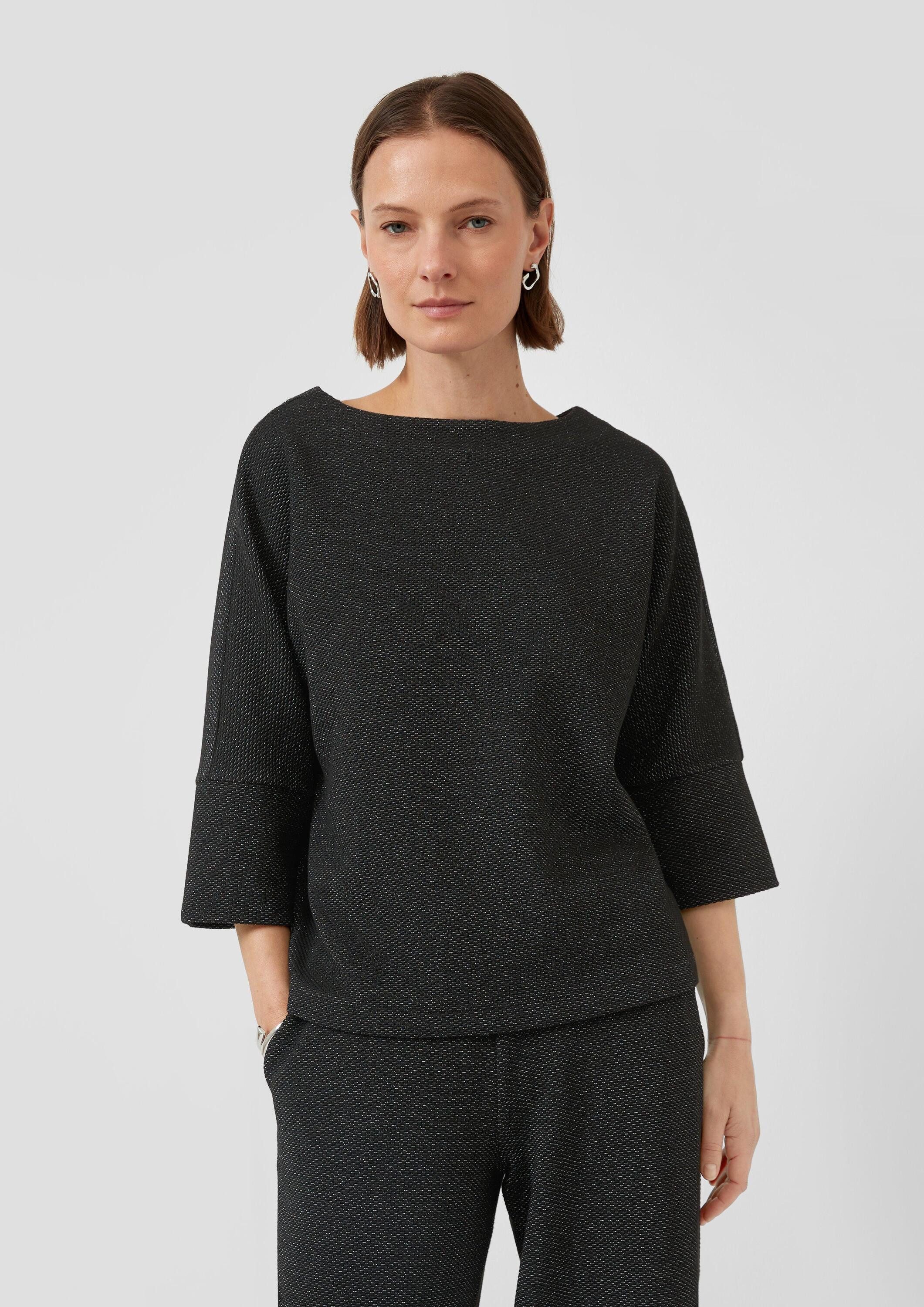 s.Oliver 3/4 Arm-Pullover Sweatshirt Jacquard-Sweatshirt mit Glitzergarn und Fledermausärmeln