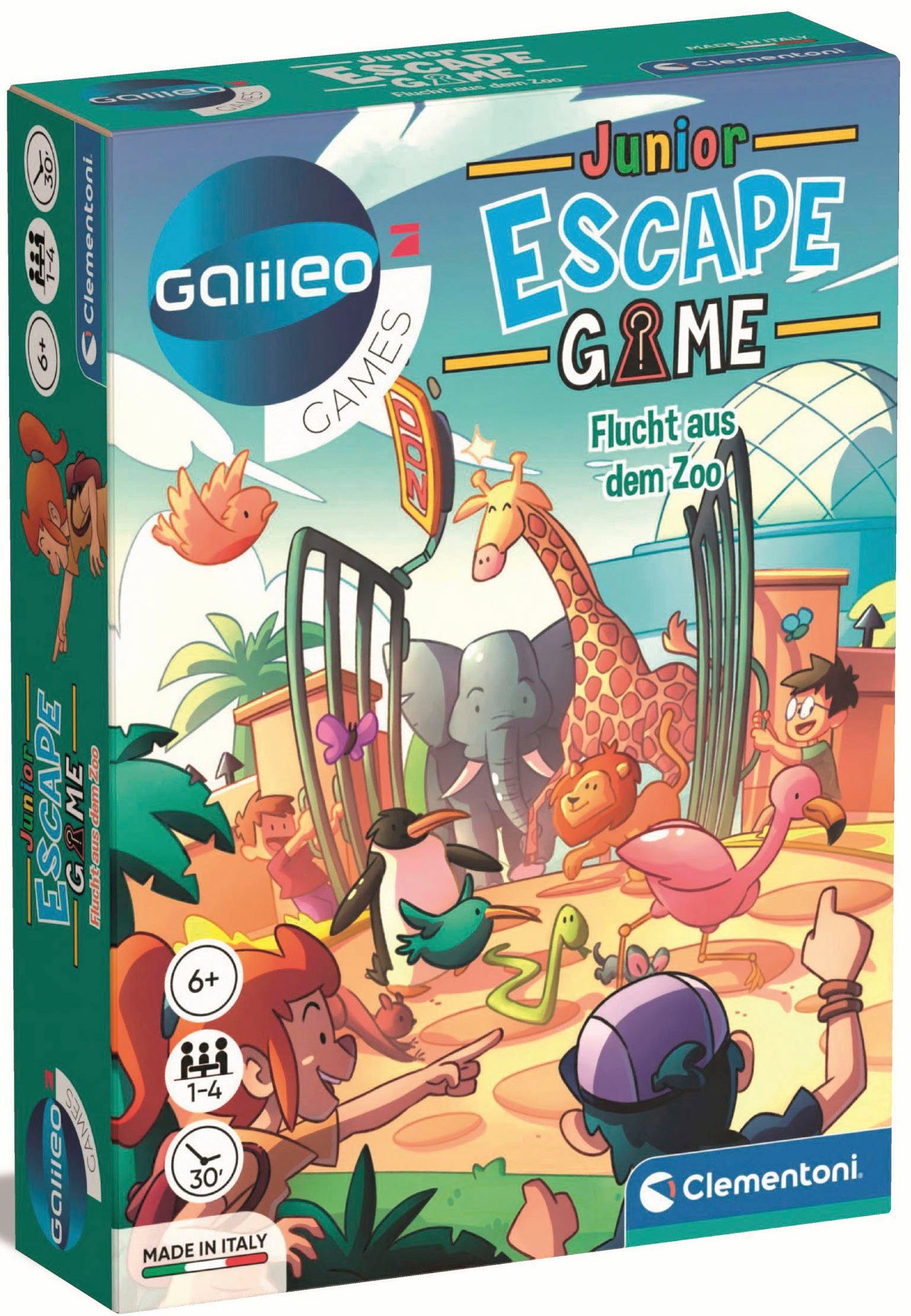 Clementoni® Spiel Galileo, Escape Game Junior Flucht aus dem Zoo, Detektivspiel, Made in Europe