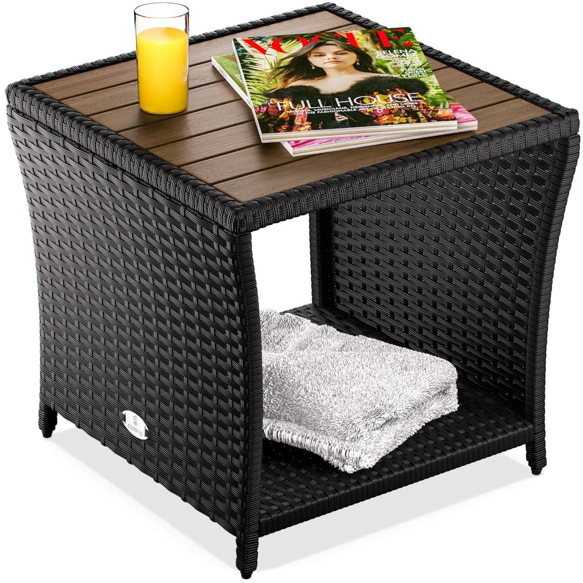 Casaria Beistelltisch, Polyrattan Akazienholz 45x45x40cm Wetterfest günstig online kaufen