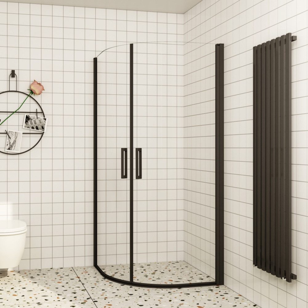 Duschparadies Runddusche H:195cm Schiebetür Glastür schwarz Dusche Duschabtrennung Duschkabine, BxT: 80x80 cm, Sicherheitsglas, ebenerdiger Einbau möglich
