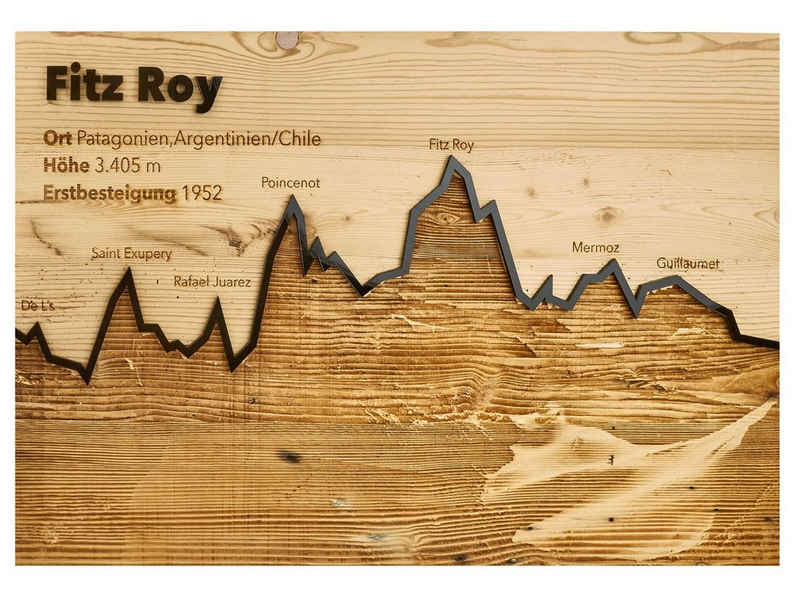 Vaertical Wandbild »Vaertical Holzwandbild aus original Tiroler Altholz " FRITZ ROY "«, Original Tiroler Altholz, Lasergravur mit Originalaufnahme des Berges