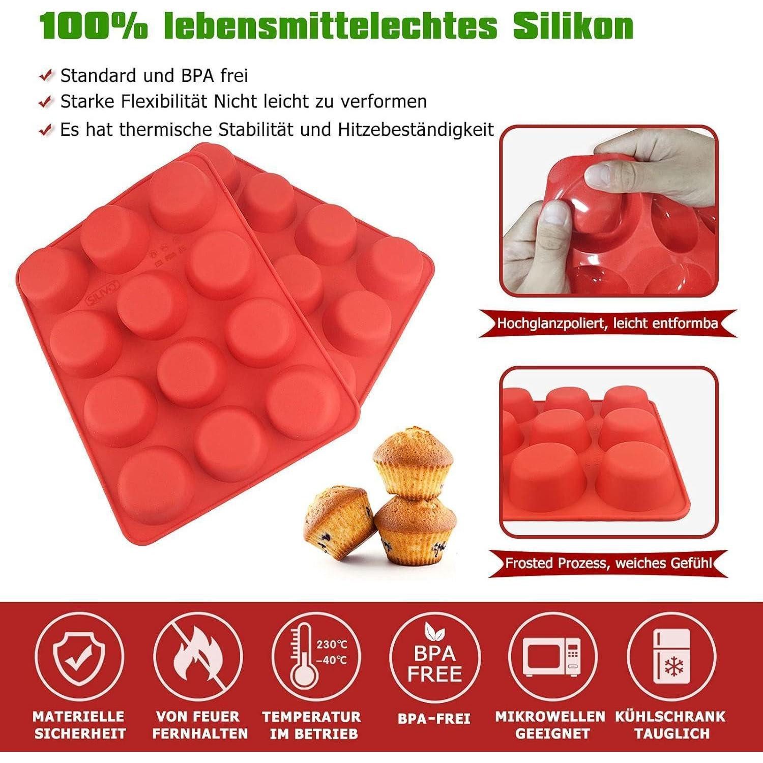 LuxusKollektion Muffinform Muffinform Silikon für 12 Muffins - 2 Stück Cupcake Backform Antihaft
