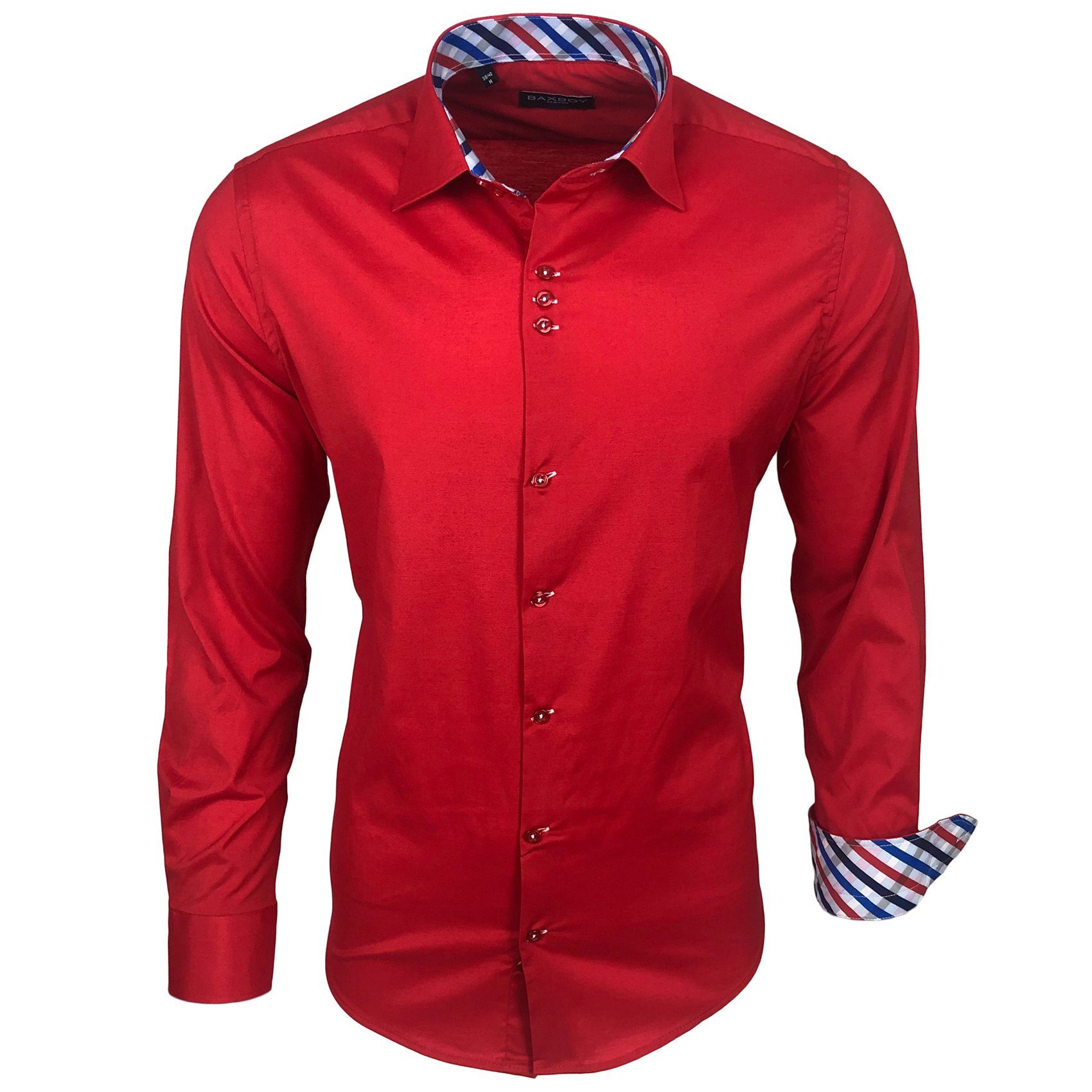 Langarmhemd Baxboy Herren Kariert Hemd Kentkragen Langarm Business Karohemd B-501