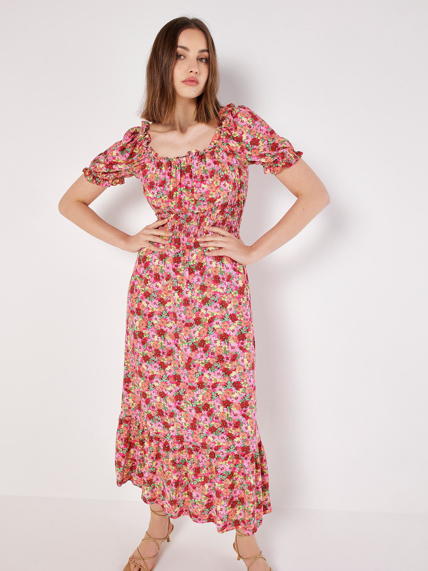 Apricot Druckkleid Floral Short Sleeve Milkmaid günstig online kaufen