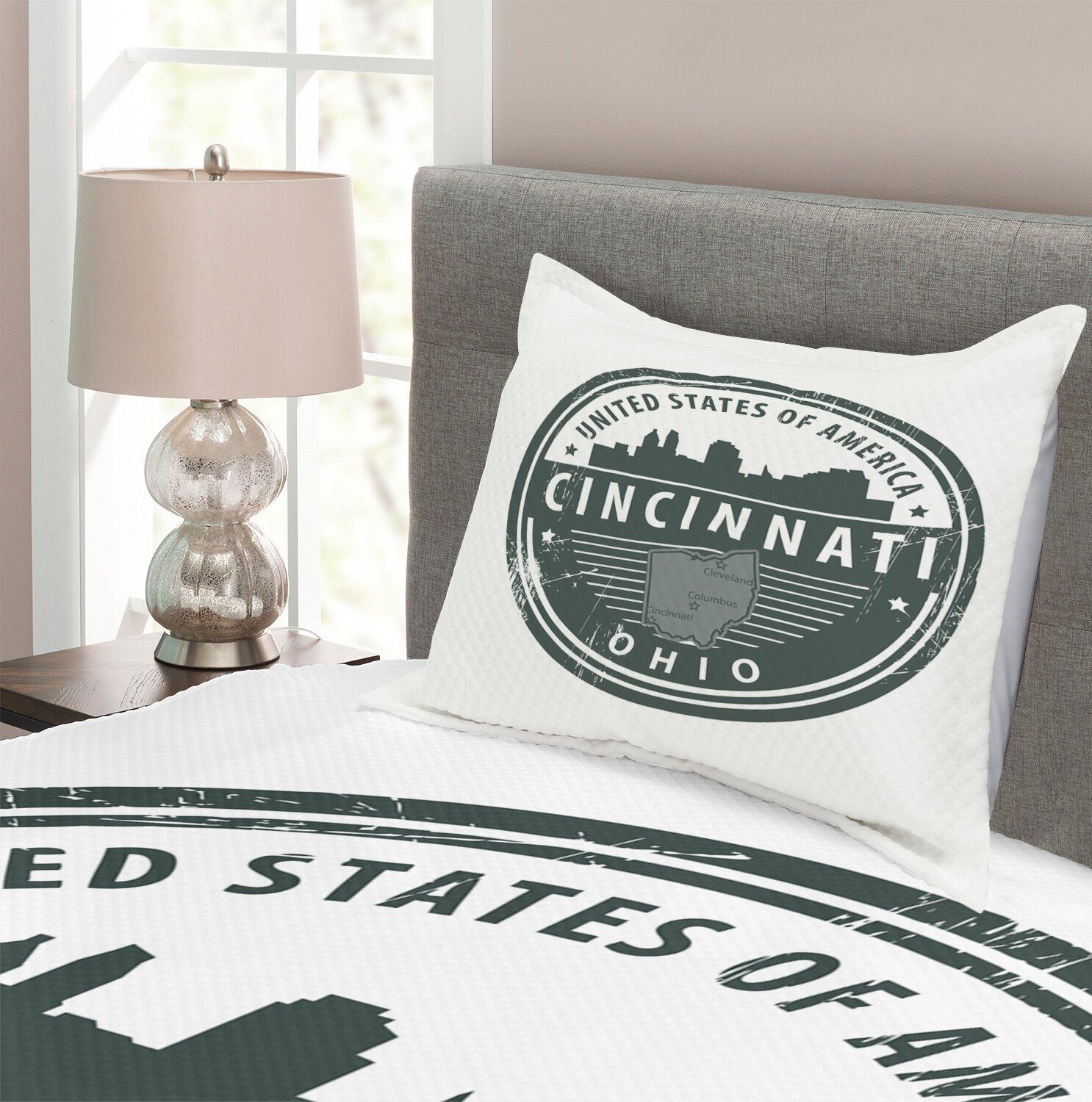 Tagesdecke Set Ohio Cincinnati von Amerika Im Alter Abakuhaus, Waschbar, Kissenbezügen Emblem mit