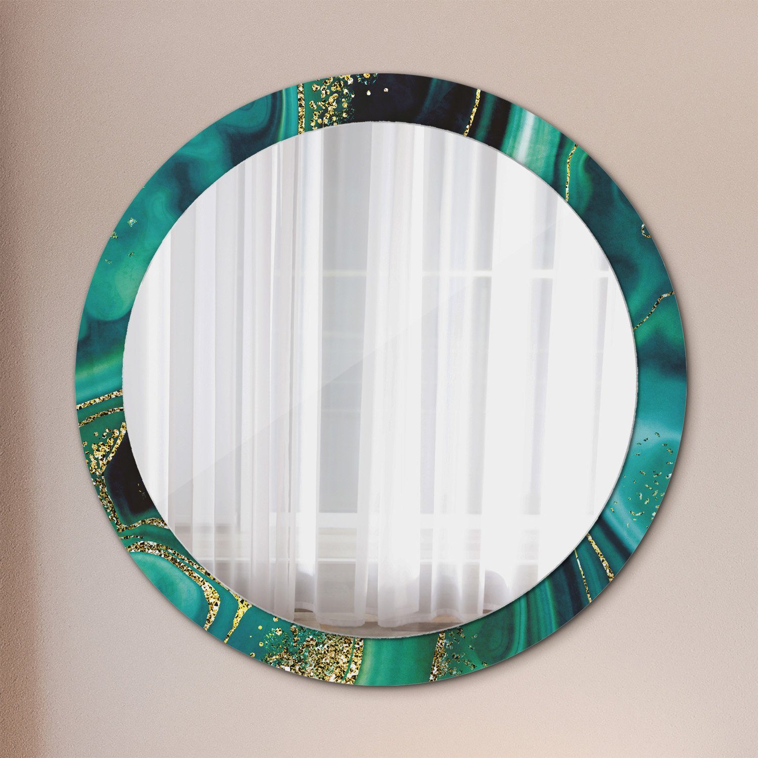 Aufdruck Spiegel Wandspiegel Grün Smaragd Ø90cm mit Dekospiegel Kosmetikspiegel Rund: Tulup Hängespiegel