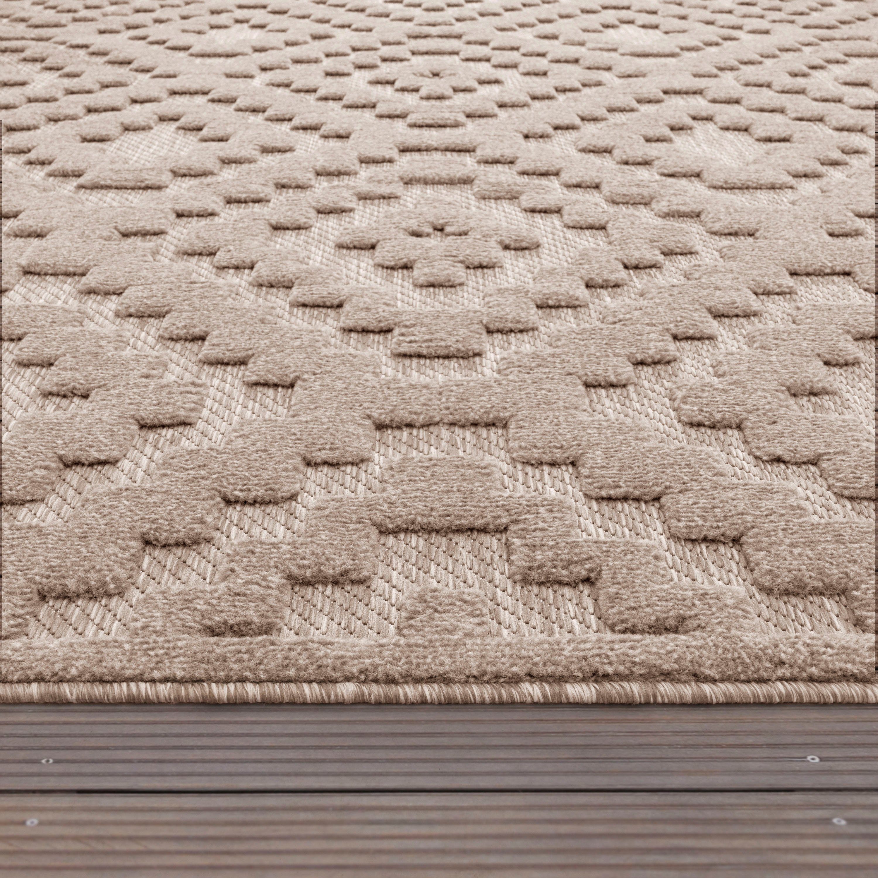 Teppich Livorno 671, Outdoor 14 Muster, mm, Rauten Scandi, geeignet Paco Effekt, rechteckig, Höhe: Uni-Farben, Home, beige Hoch-Tief