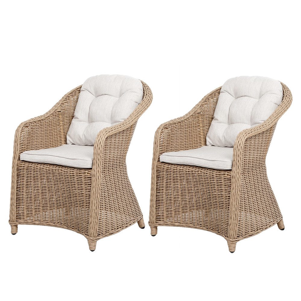 LebensWohnArt Gartenstuhl 2er Set Sessel BELLA rundes Polyrattan Natural Gartenstuhl