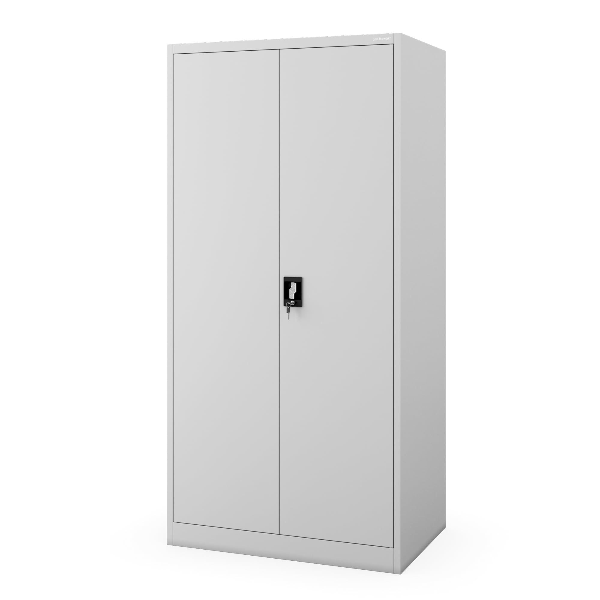 Jan Nowak Aktenschrank Metall Büroschrank abschließbar 90 cm JAN D600 4 Böden Stahl (Stahl 0,6 mm Wandmontage möglich PZH-zertifiziert 4 Farben) Ordnerschrank 50 Ordner Schloss 2 Schlüssel Tiefe 60 cm robust