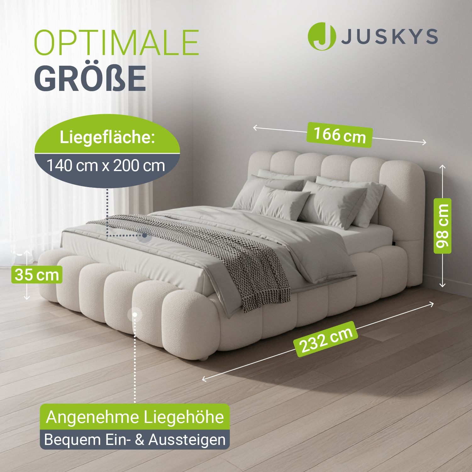Juskys Polsterbett Catania, Gepolstertes Kopfteil, Bubble Design, Bouclé Stoff