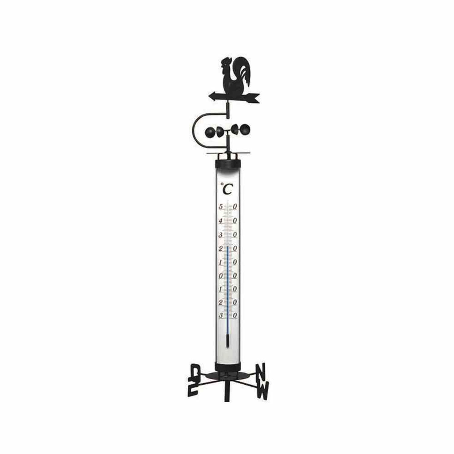 Gartenthermometer Gartenthermometer 140cm mit Erdspieß, Wetterhahn, Windrad und Windfahn