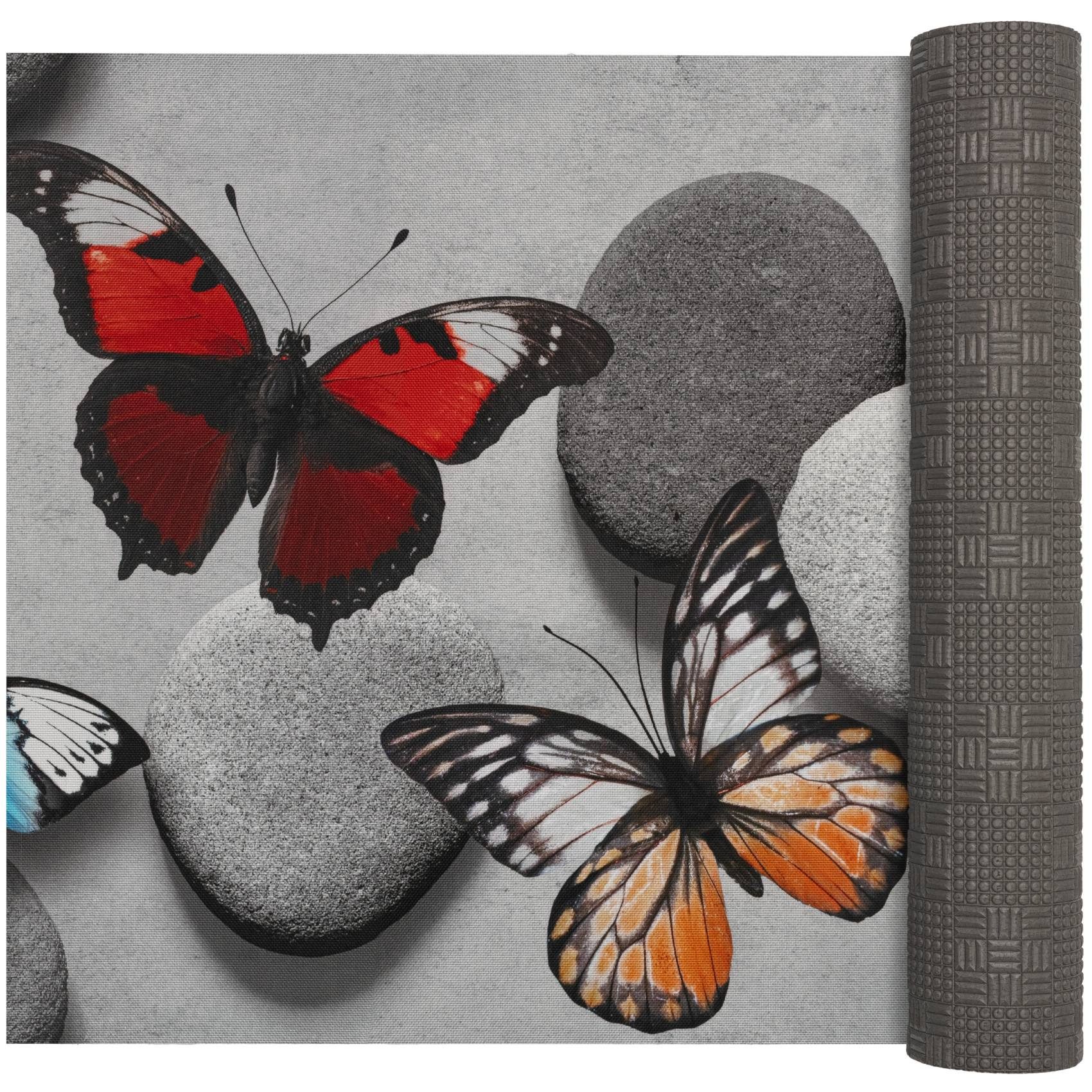 ANRO Küchenläufer LUIGI Schmetterlinge pflegeleicht hochwertig Flurläufer Küchenteppich, eckig, Höhe: 3 mm, Teppichläufer 100cm Natur Bunt wasserdicht