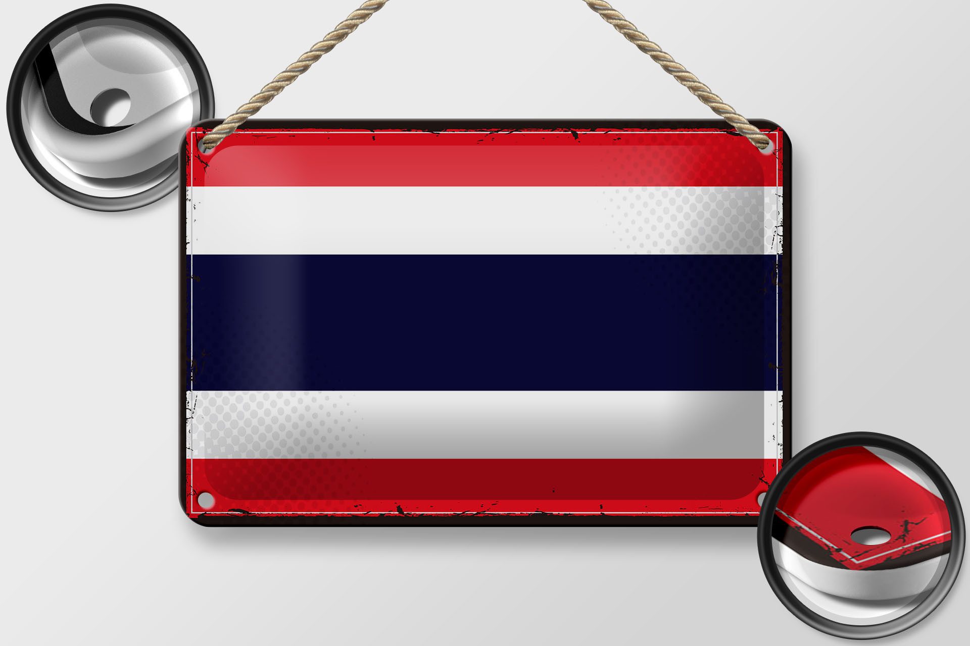 Femer GmbH Metallschild Flagge Thailands 18x12cm Retro Flag of Thailand, (1 St), gewölbte Oberfläche, abgerundete Ecken, umgeschlagene Kanten