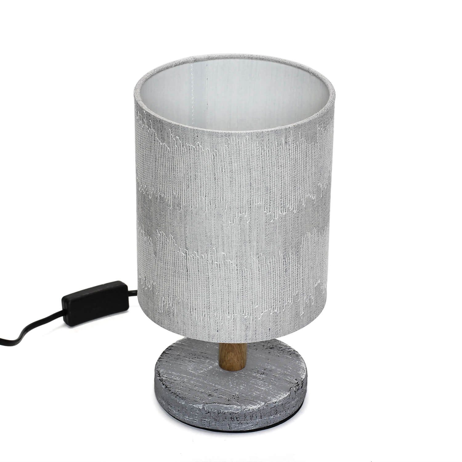 18cm Nachttischlampe Leuchtmittel, ohne EAWAN, Schlafzimmer Licht-Erlebnisse klein Beton wohnlich Stoff Tischlampe Modern