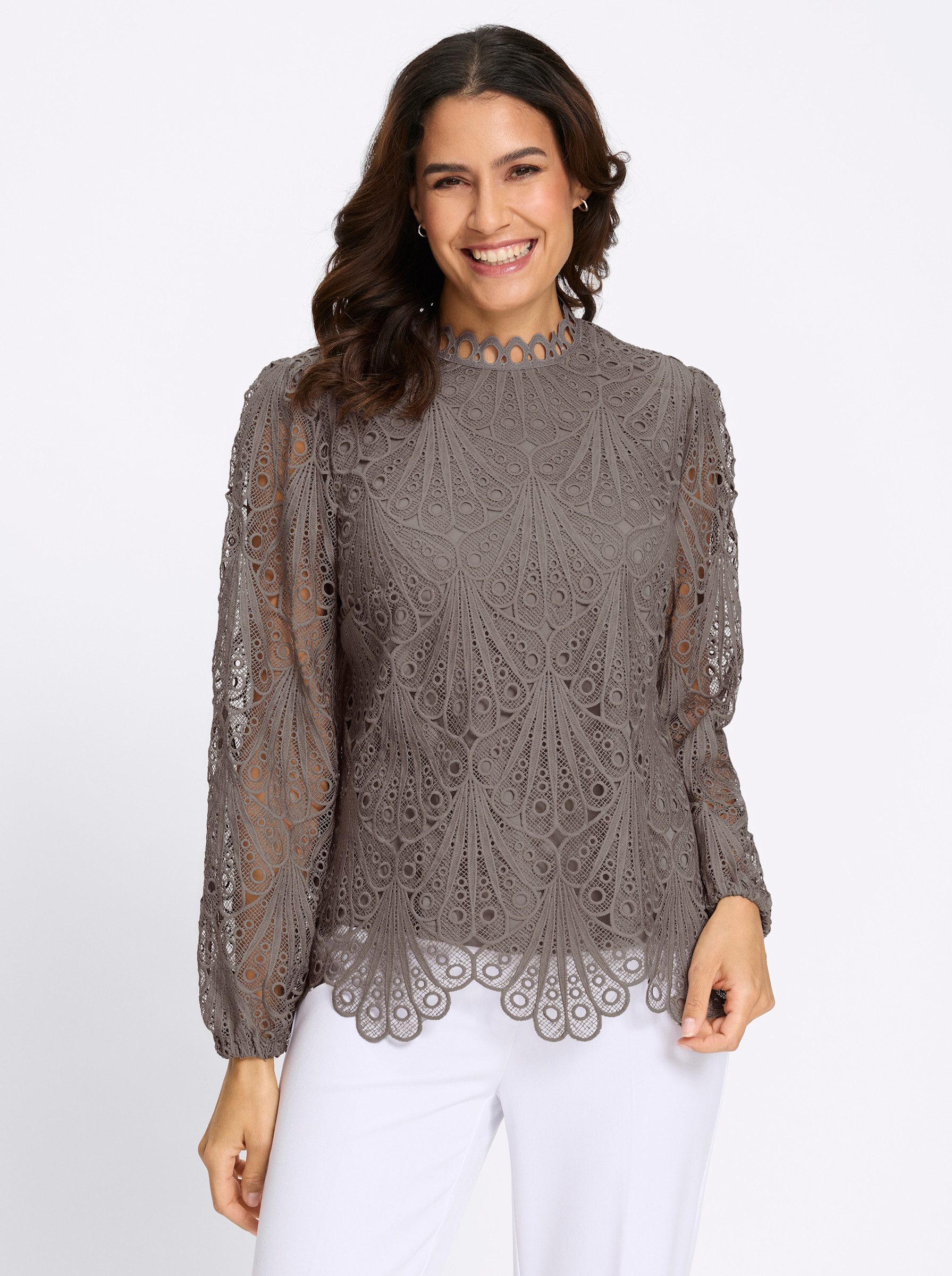 Witt Klassische Bluse Spitzen-Bluse Langarm