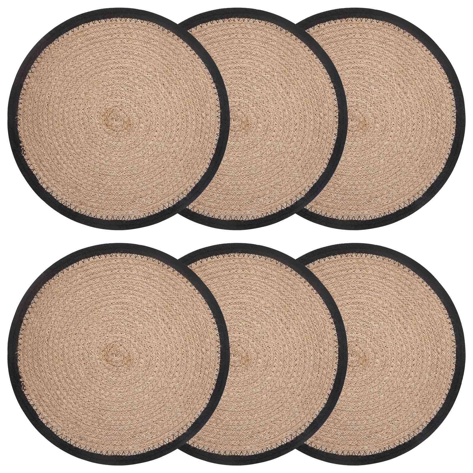 vidaXL Platzset Jute Platzsets 6 pcs Natürlich und Schwarz Ø 30 cm, (6-St)