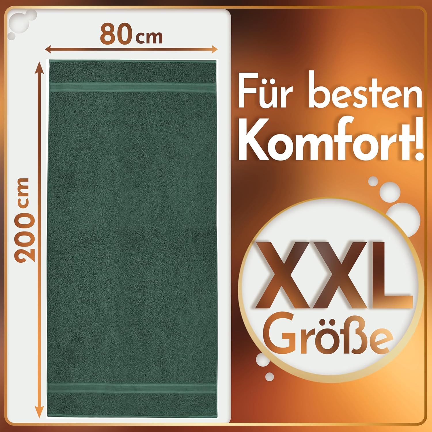 NatureMark Saunatuch Frottier Saunatücher 80x200cm, 100% Baumwolle (2-St), Premium Qualität SAUNATUCH Sauna-Handtuch, 80x200cm, Dunkel grün – Bild 3 von 5