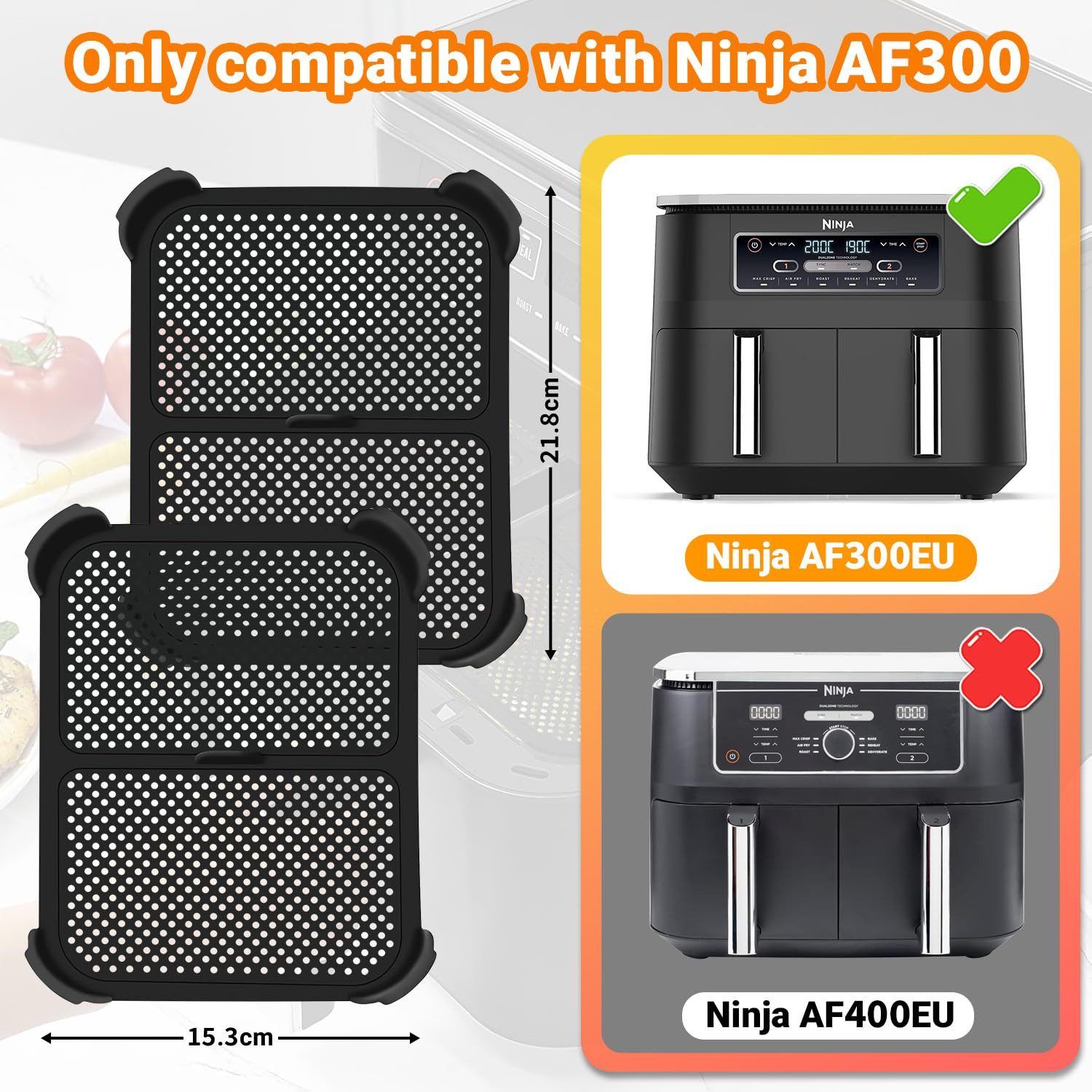SURFOU Küchenmaschinen Zubehör-Set 2 Stück Silikon Spritzschutz für Ninja AF300EU Foodi Max, Zubehör für Heißluftfritteuse Zubehör, Speziell für Ninja AF300 Serie entwickelt – gegen Fett schützen, Schutz für Heizspirale & Ventilator, Hitzebeständig bis 240°C, Spülmaschinenfest, Lebensmittelechtem Silikon&Edelstahl, Rutschfest, verschleißfest und stabil genug