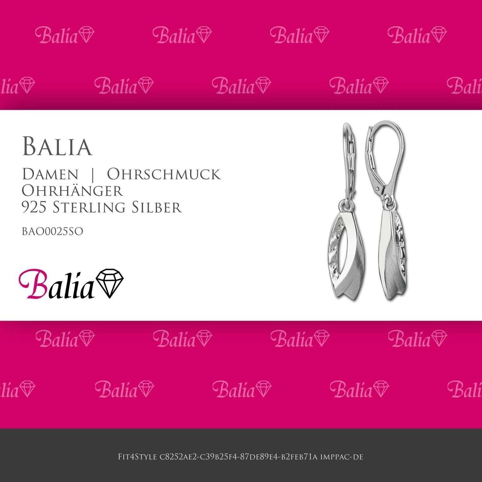 Balia Paar Ohrhänger Balia Damen 925 (Ohrhänger), Ohrhänger Blätter 3,5cm ca. Länge Damen poliert Silber, matt aus Sterling Ohrringe