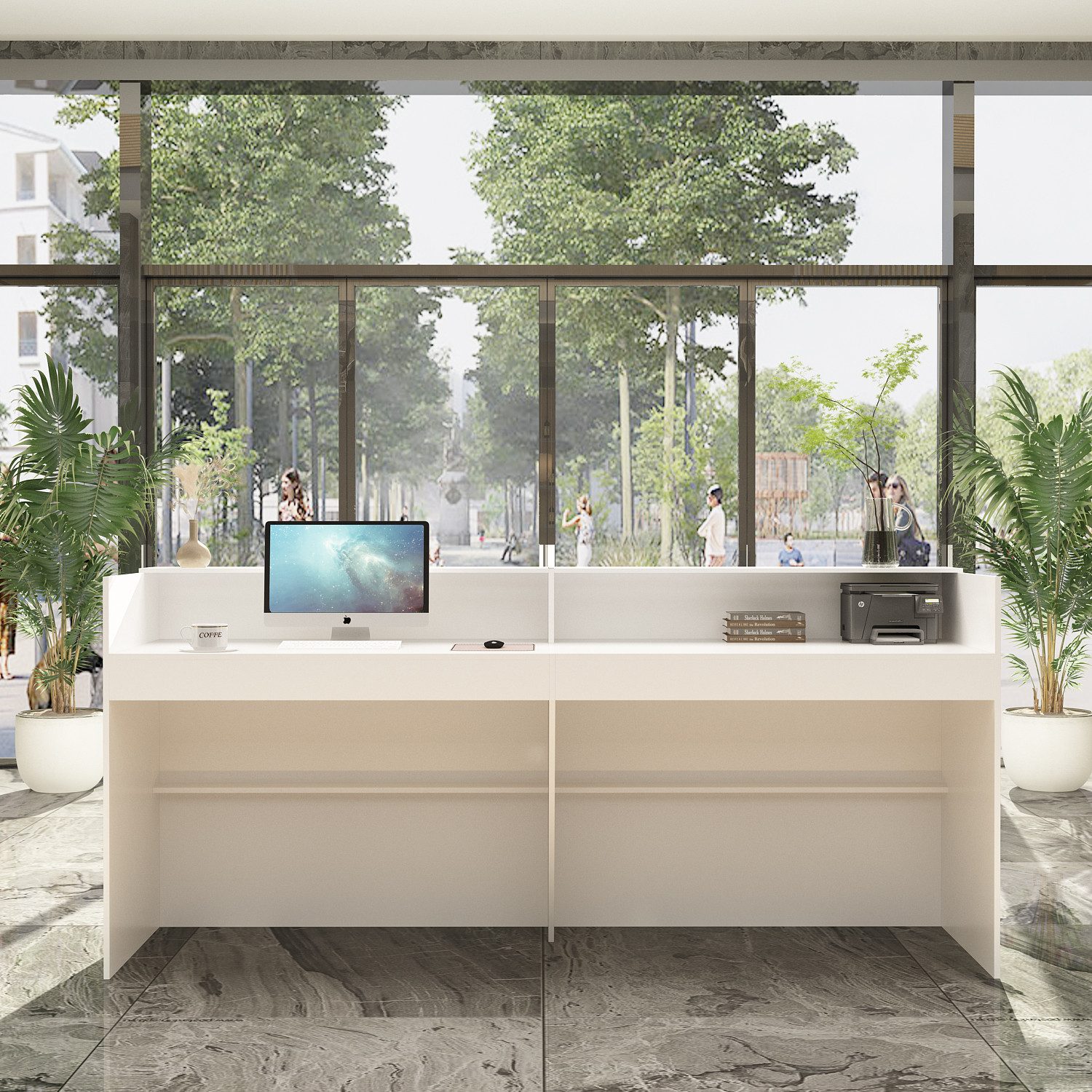 FUFU&GAGA Empfangstheke mit großer Arbeitsfläche,Rezeptionstheke 0,6T x 2,2B x 1H m Weiß