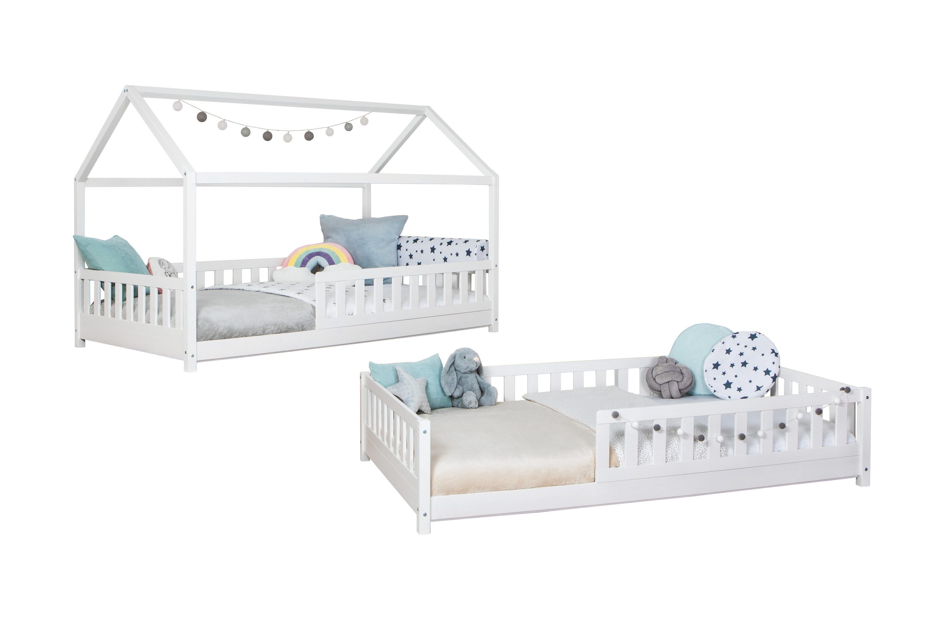 Ticaa Hausbett Duo mit Rausfallschutz aus Kiefer, Bodenbett 120x200, inkl. günstig online kaufen