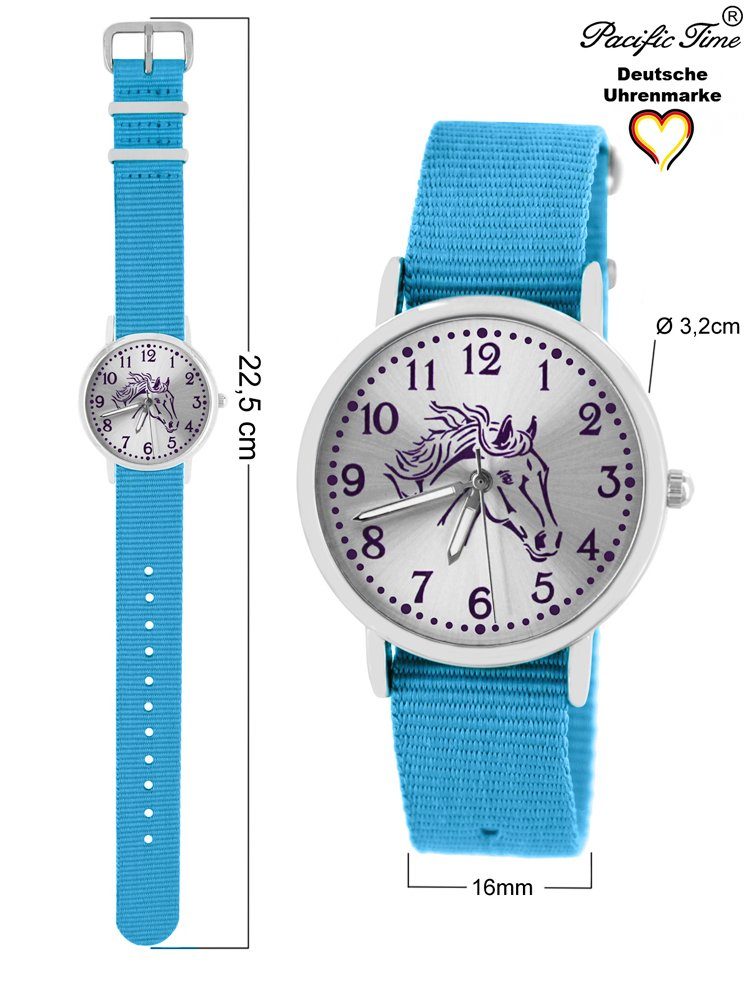 Pacific Time Quarzuhr Set violett Match und Mix Wechselarmband, und Versand Gratis grün Pferd Kinder Design - hellblau Armbanduhr