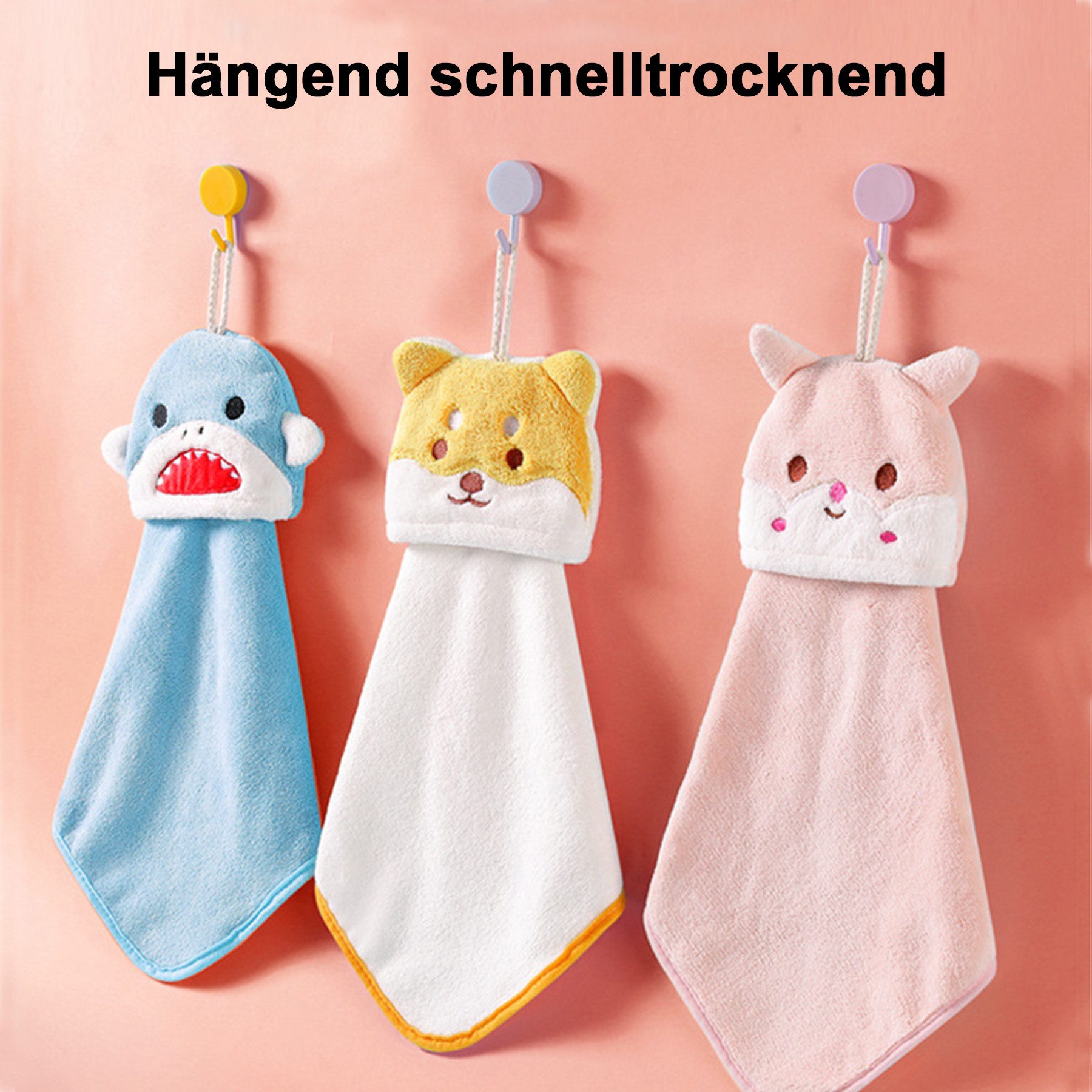 Mutig Handtücher 3 Stück Handtuch Hängendes Küchenhandtuch Süßer Tier Waschlappen, (wasserabsorbierend, Korallensamt, Handtuch, zum Aufhängen saugfähiger), für Küchen und Badezimmer Wohnzimmer Kinder und Erwachsene