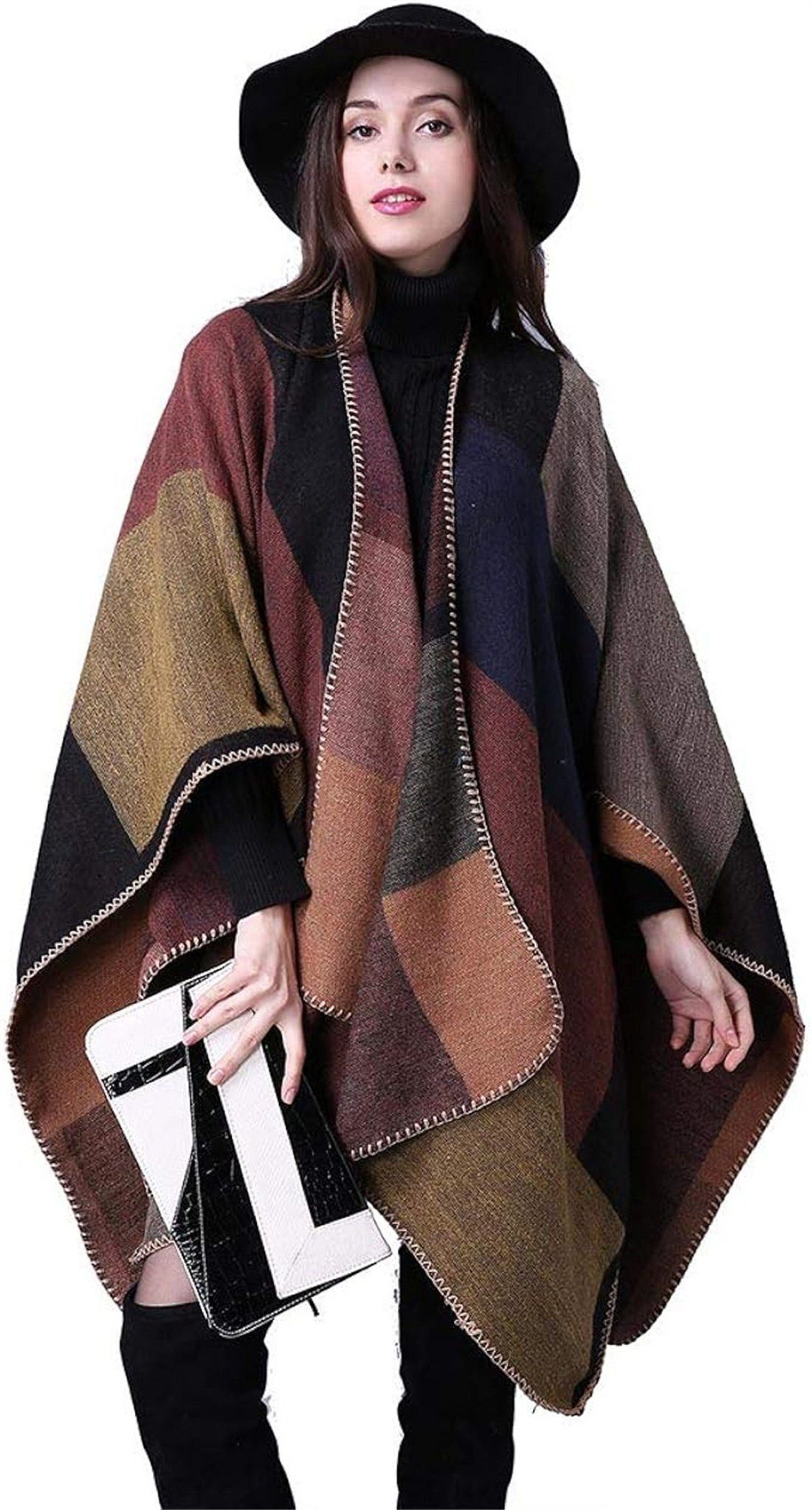SRRINM Modeschal Damen Poncho Schal übergroßer Herbst und Winter warm Strick Cape Decke