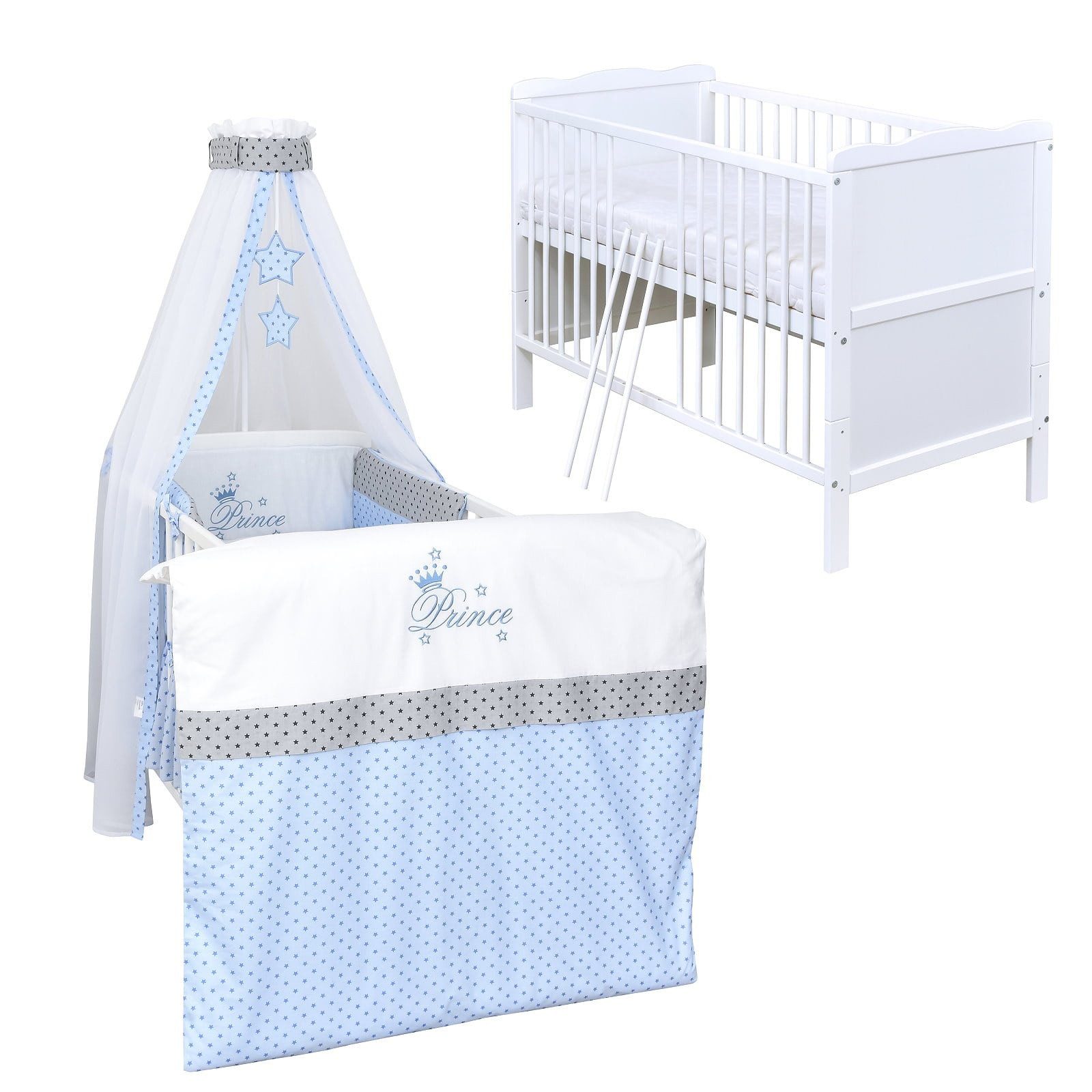 Baby-Delux Komplettbett Babybett Jack Komplettset, 10-tlg., Kinderbett 70x140 cm weiß, Bettset verschiedene Designs