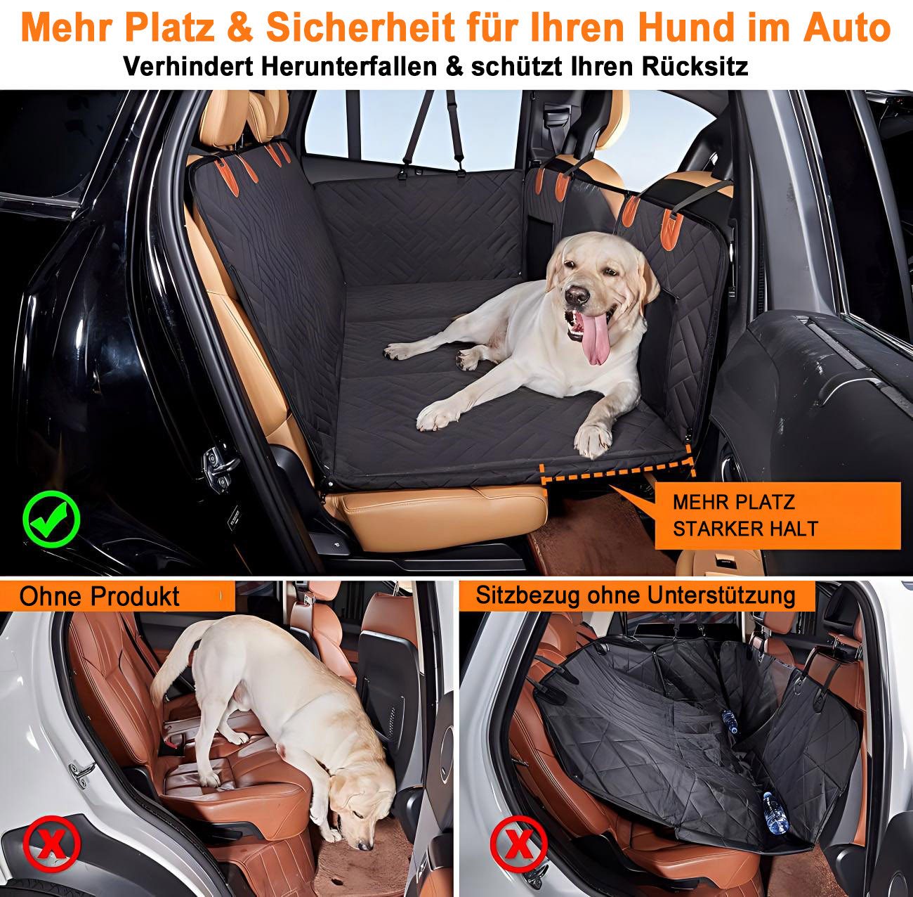 Futicare Tier-Autoschondecke Hund Autositz Rückbank mit Erweiterung, Autoschondecke Hund,harte Bodenplatte, wasserdicht, faltbar mit Aufbewahrungstasche