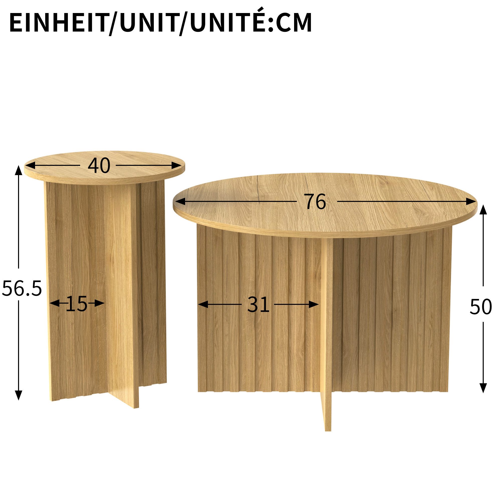 KLAM HOME Couchtisch Modernes 2-tlg Nesttisch-Set im skandinavischen Design (Platzsparend als Couchtisch oder Beistelltisch nutzbar), Stabile MDF/PB Bauweise fü – Bild 3 von 5