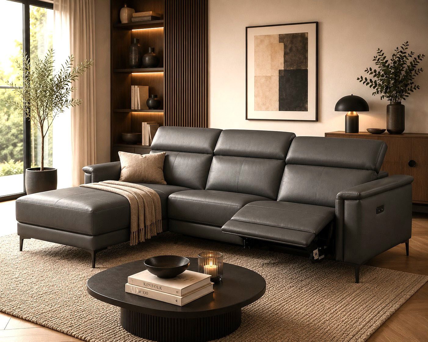 OTTO home Ecksofa LUND, Naturleder, L-Form, 261cm, man./elektr. Relaxfunktion (USB-A), mit USB A-Anschluss bei elektrischer Variante und Kopfteilverstellung