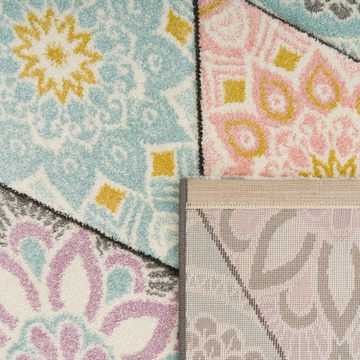 Teppich Retro Teppich Rauten-Muster Blumen-Mandala Bunt, Paco Home, Rechteckig, Höhe: 17 mm
