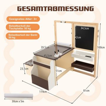 COSTWAY Standtafel 6 in 1 Kinder Staffelei Set, mit Bank