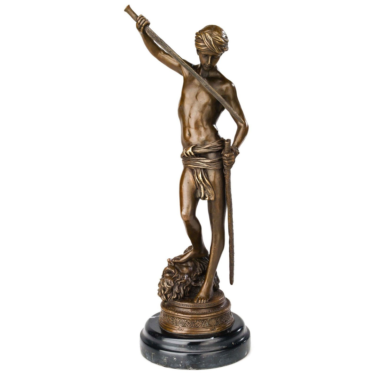 Aubaho Skulptur Bronze David nach Antonin Merciér Kampf Goliath Bronzefigur Kopie Repl