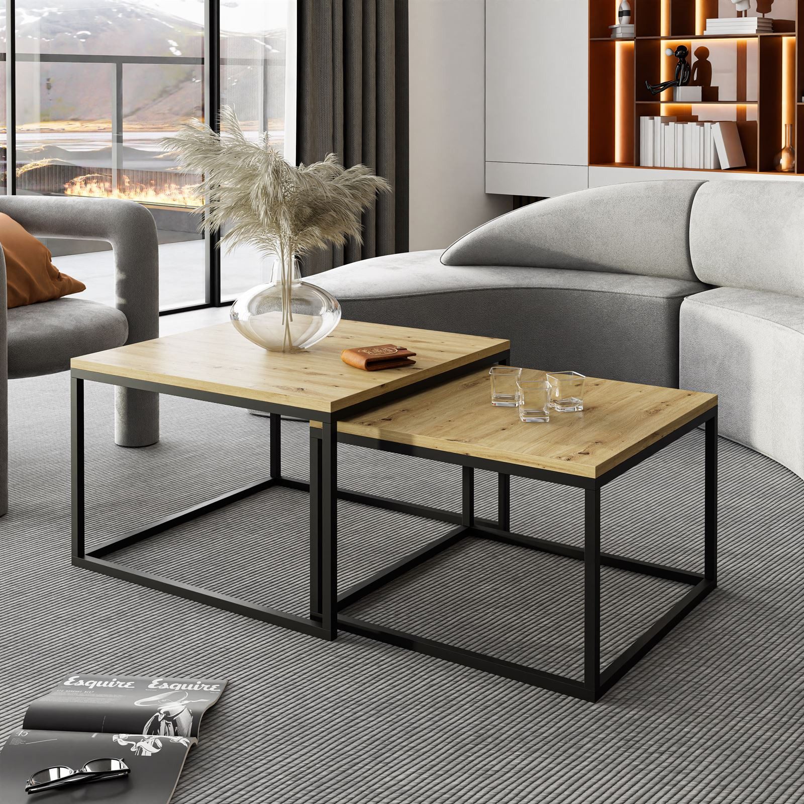 Lookway Couchtisch Yoshi 2in1 mit Tischplatte in natürlicher Holzfarbe (2er-Set), Breite: 70 cm und 60 cm