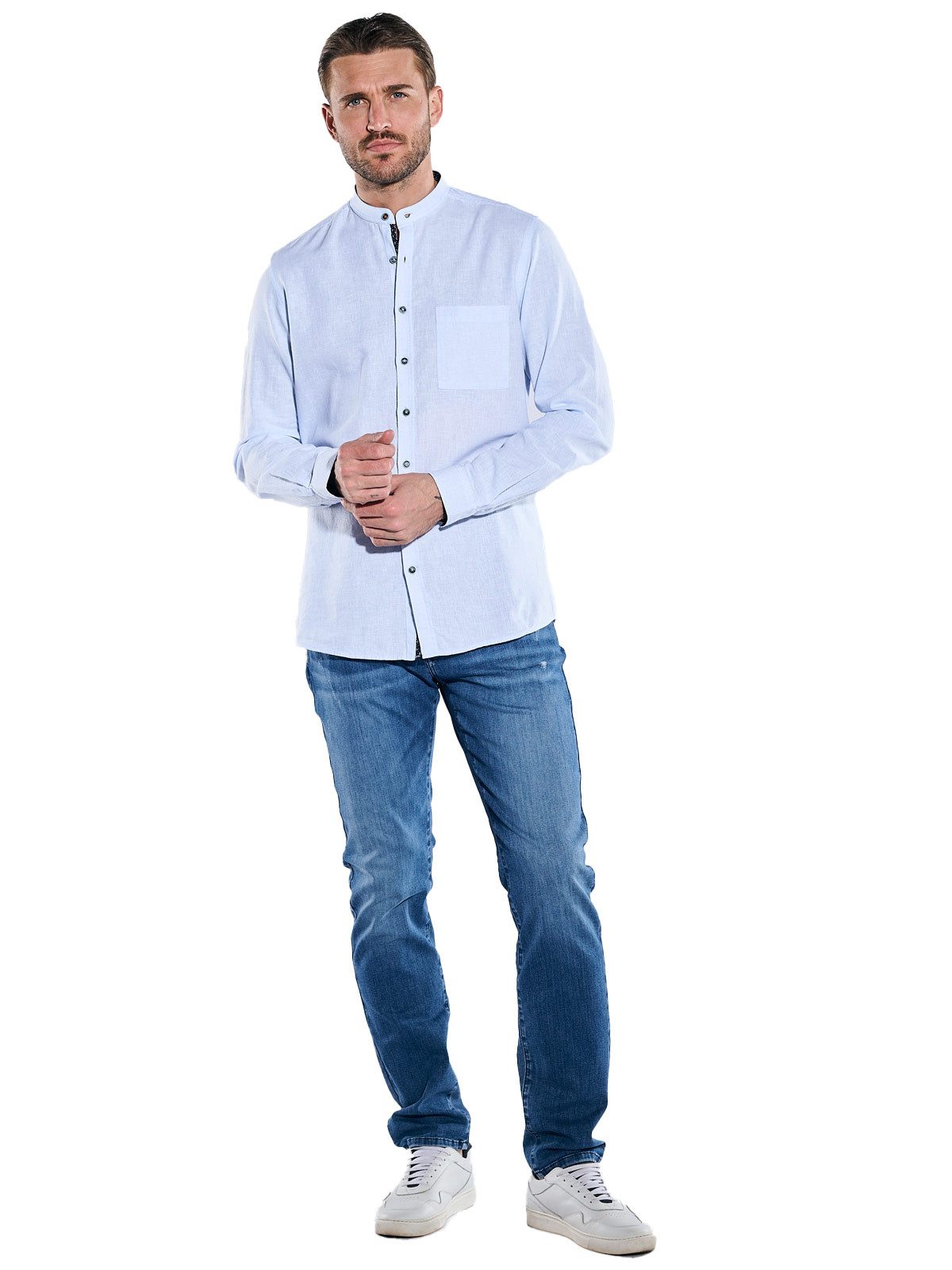 emilio adani Langarmhemd Herren Langarm-Hemd mit Stehkragen, Hellblau