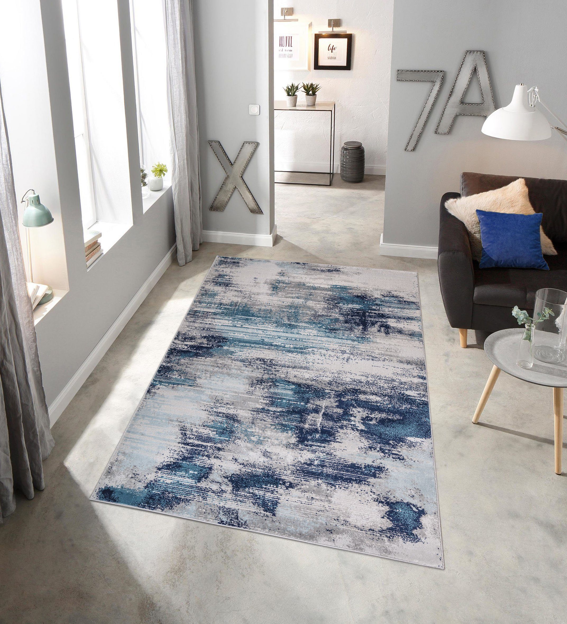 Teppich Oleas, 24 Design, Vintage-Look, weiche rechteckig, Haptik, mm, Leonique, blau pflegeleicht abstraktes Höhe