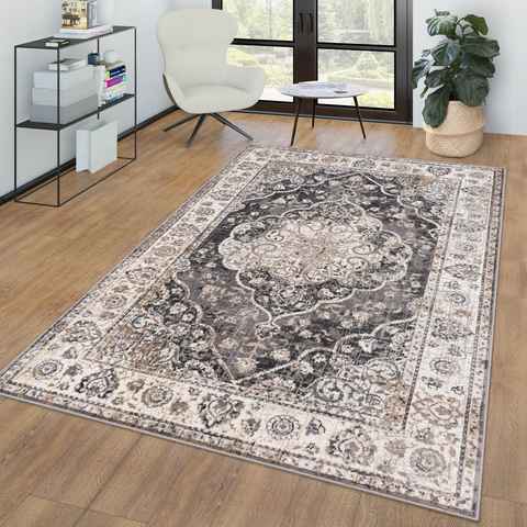 Teppich Wohnzimmerteppich Kurzflor Mit Umrandung Mandala Style, TT Home, Läufer, Höhe: 12 mm