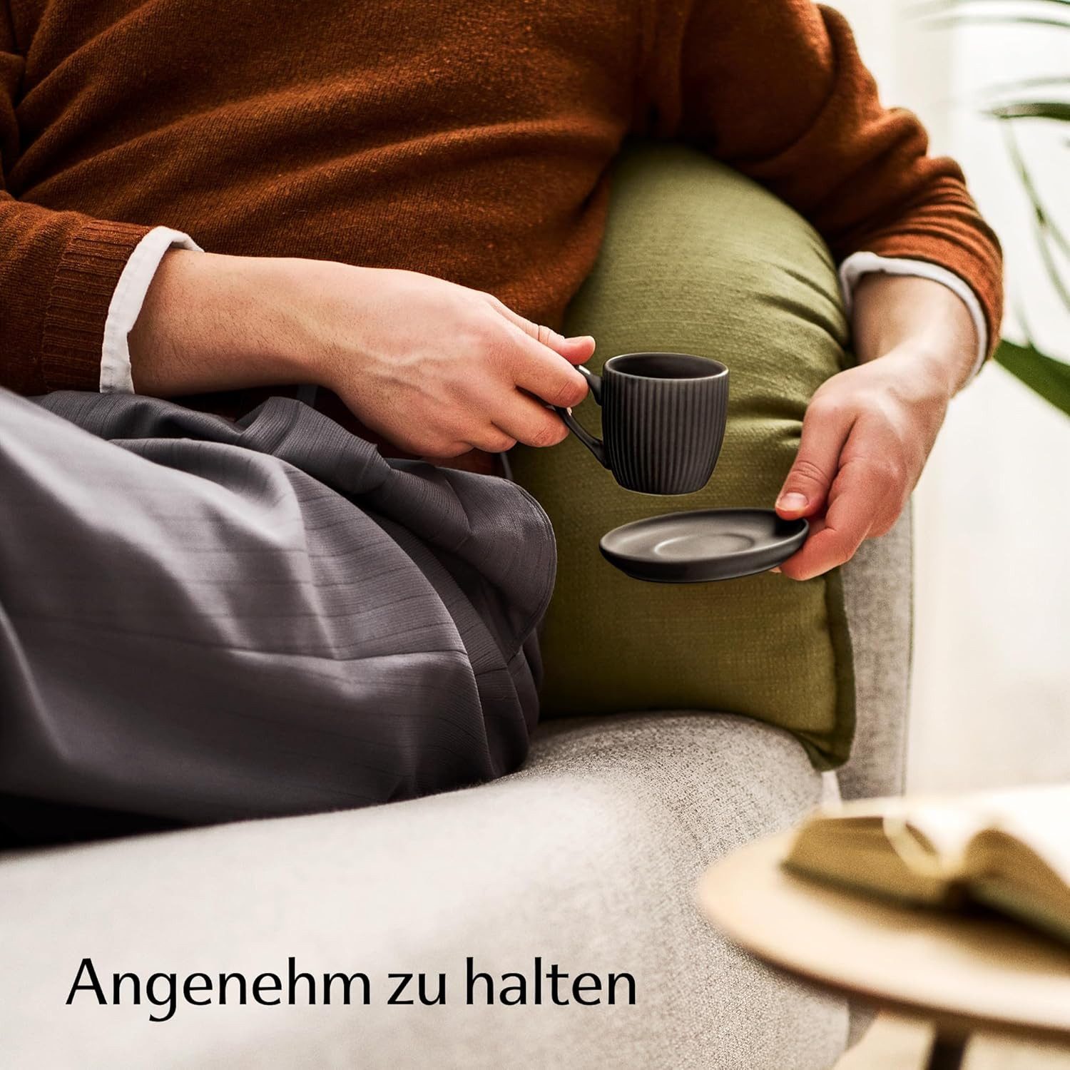 Cosumy Espressotasse Espressotassen Set 6er Schwarz Matt 90 ml mit Untertassen Mokkatassen, 12-tlg., Keramik, Handgefertigt, dickwandig, spülmaschinen- & mikrow – Bild 5 von 5