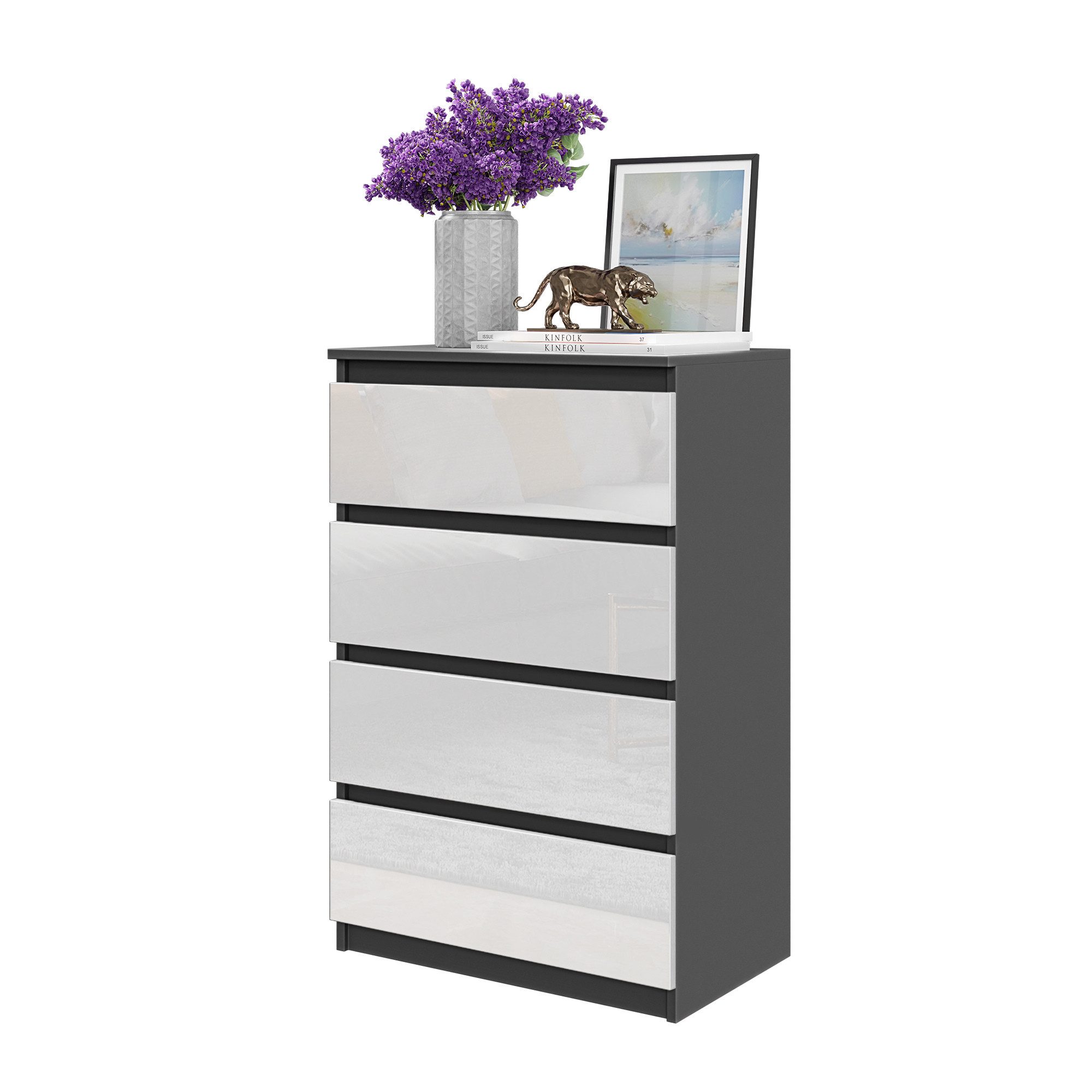 Furnica Kommode GABRIEL 4 Schubladen - Anthrazit Grau H92cm B60cm T33cm