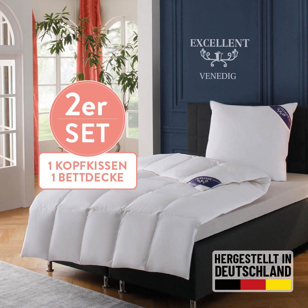 Excellent Daunenbettdecke + 3-Kammer-Kopfkissen Venedig, 2-tlg, hergestellt günstig online kaufen