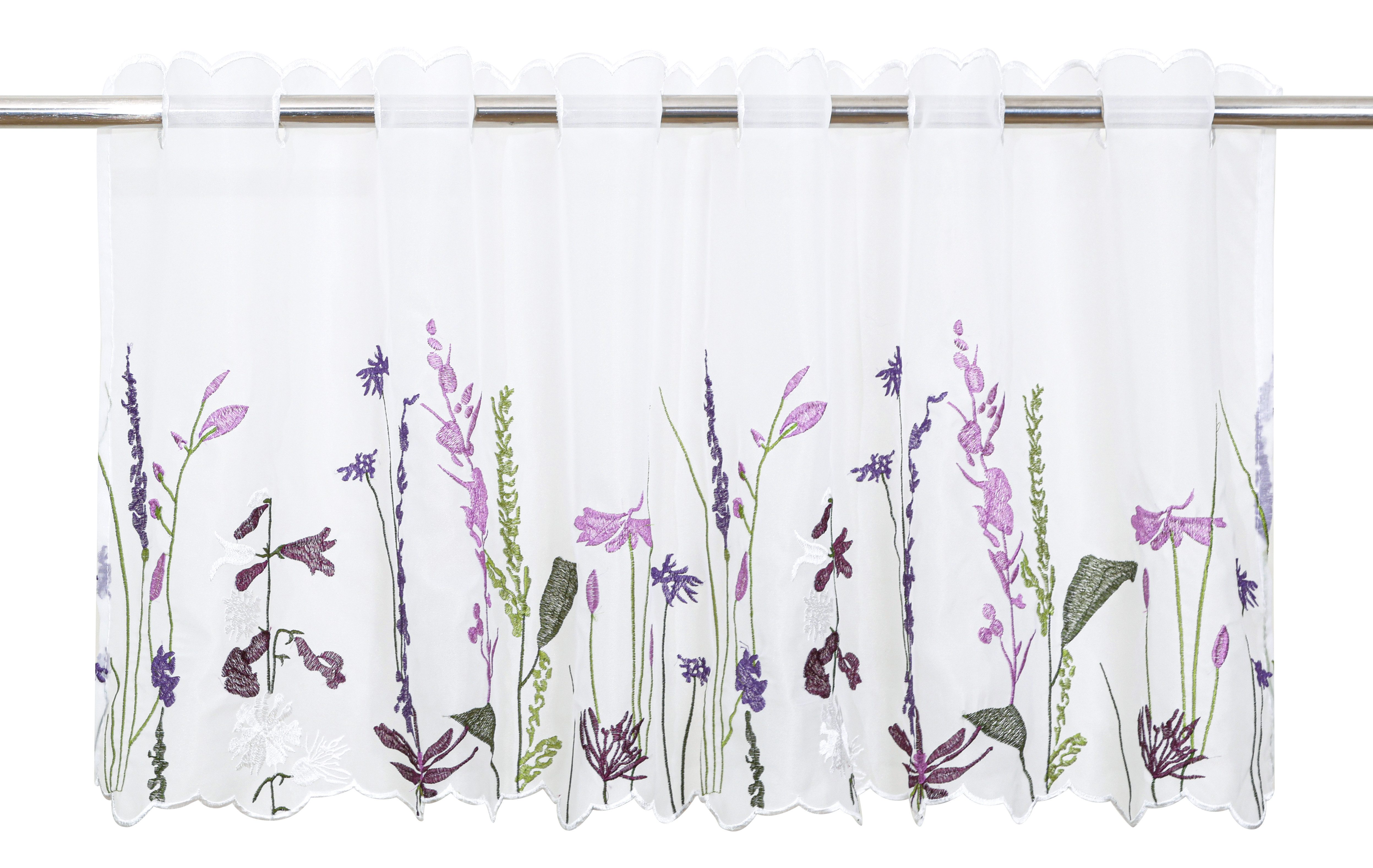 OTTO home Scheibengardine Bille (1 St), Durchzuglöcher, transparent, Voile, transparent, mit einseitiger Stickerei, waschbar, Blumen