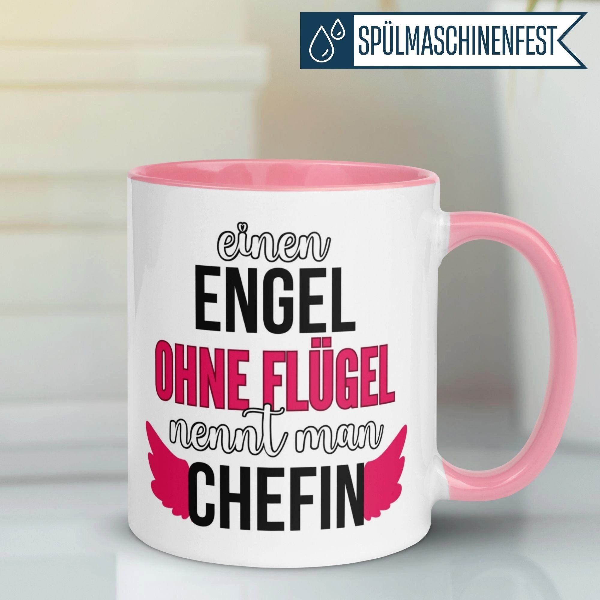 Momentals Tasse Abschiedsgeschenk Chefin „Einen Engel ohne Flügel nennt man Chefin“, Gratis Versand · Links-&Rechtshänder · Spülmaschinenfest