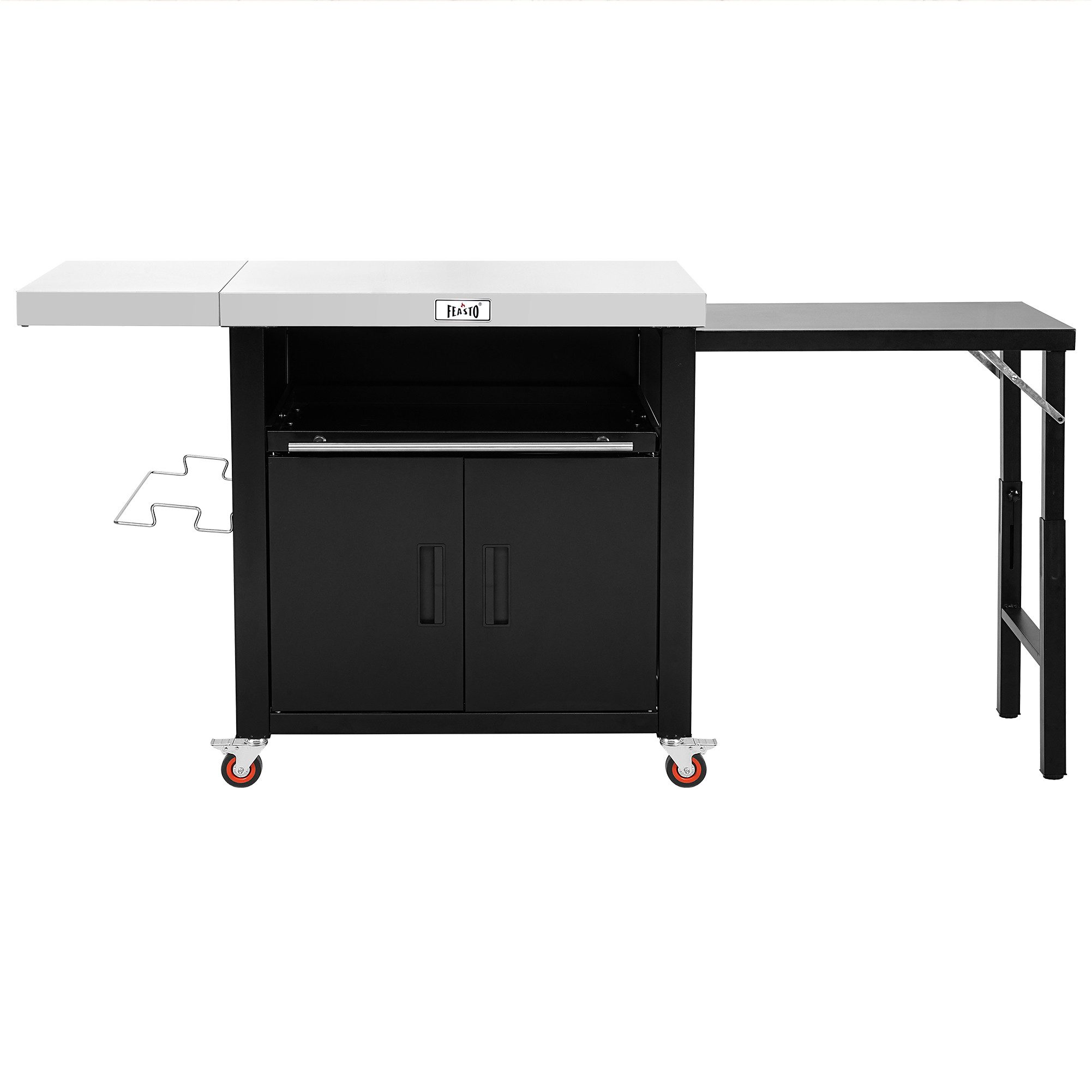 Feasto Servierwagen Multifunktionaler Grillwagen mit Schrank & ausklappbarem Beistelltisch, Grilltisch aus Edelstahl, Maße 188 x 66 x 92 cm für Garten & Küche