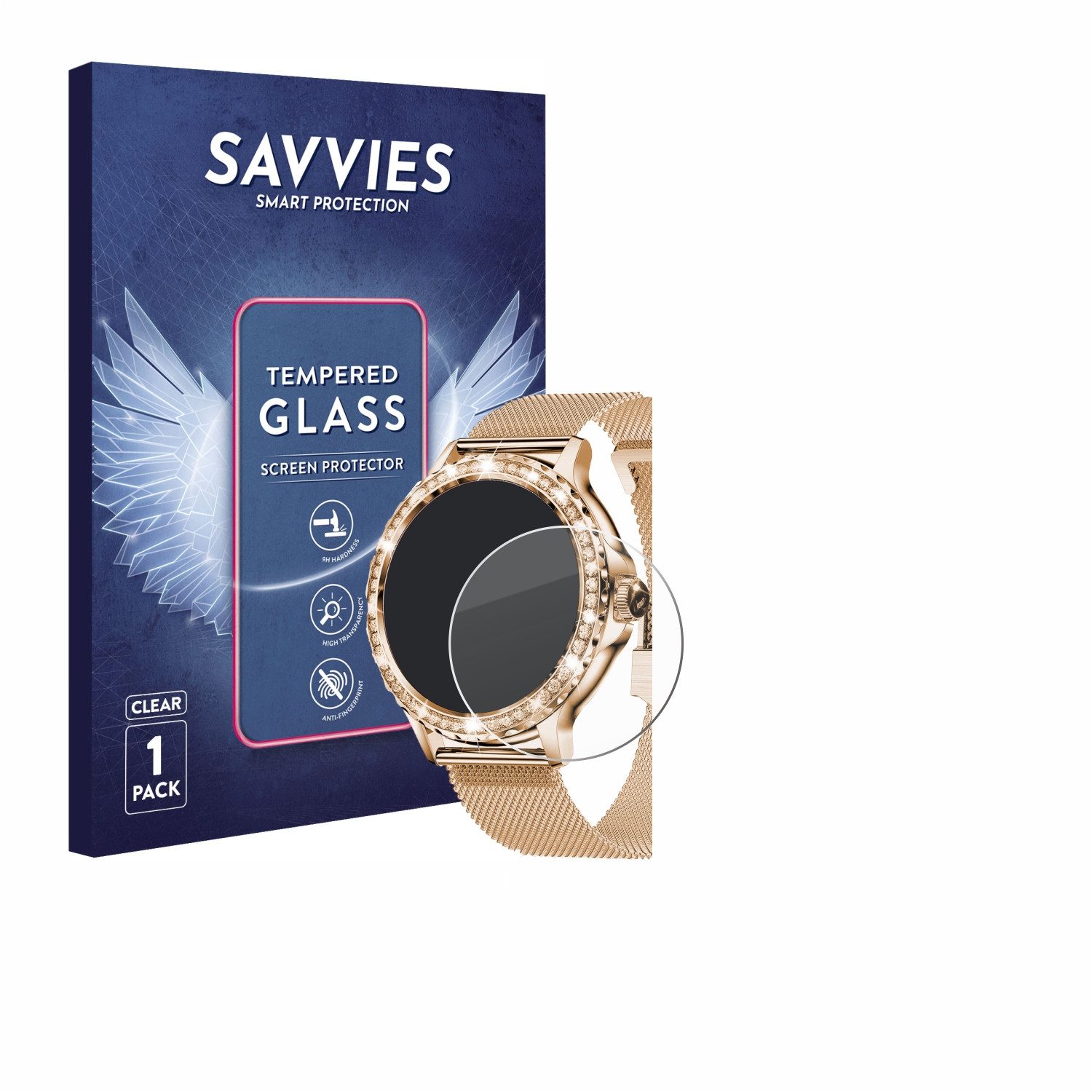 Savvies Displayschutzglas Schutzglas für walkbee Smartwatch 1.3" (rund), Displayschutz 9H Glas Klar Transparent