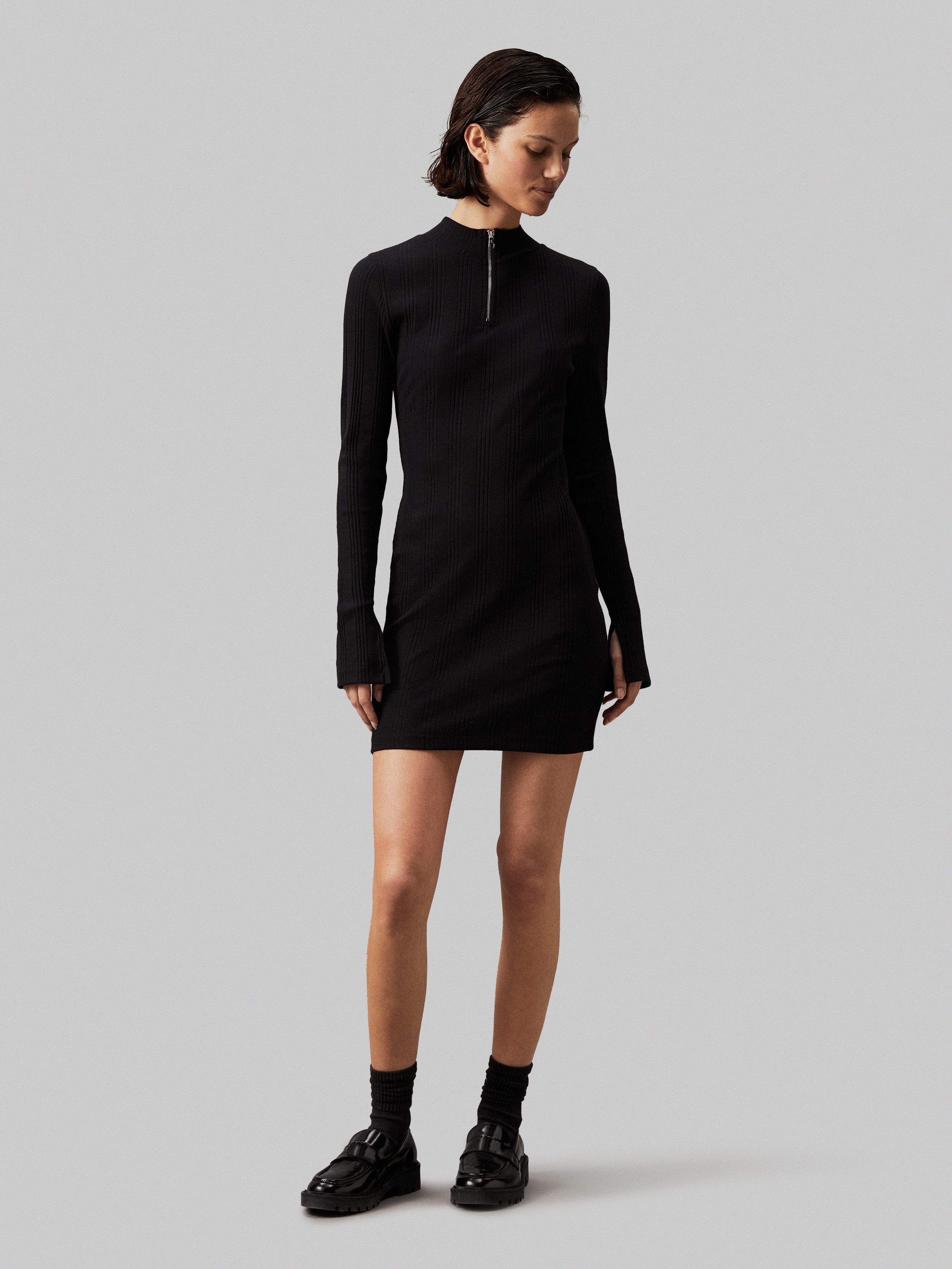Minikleid VARIEGTAED RIB HALF ZIP LS DRESS