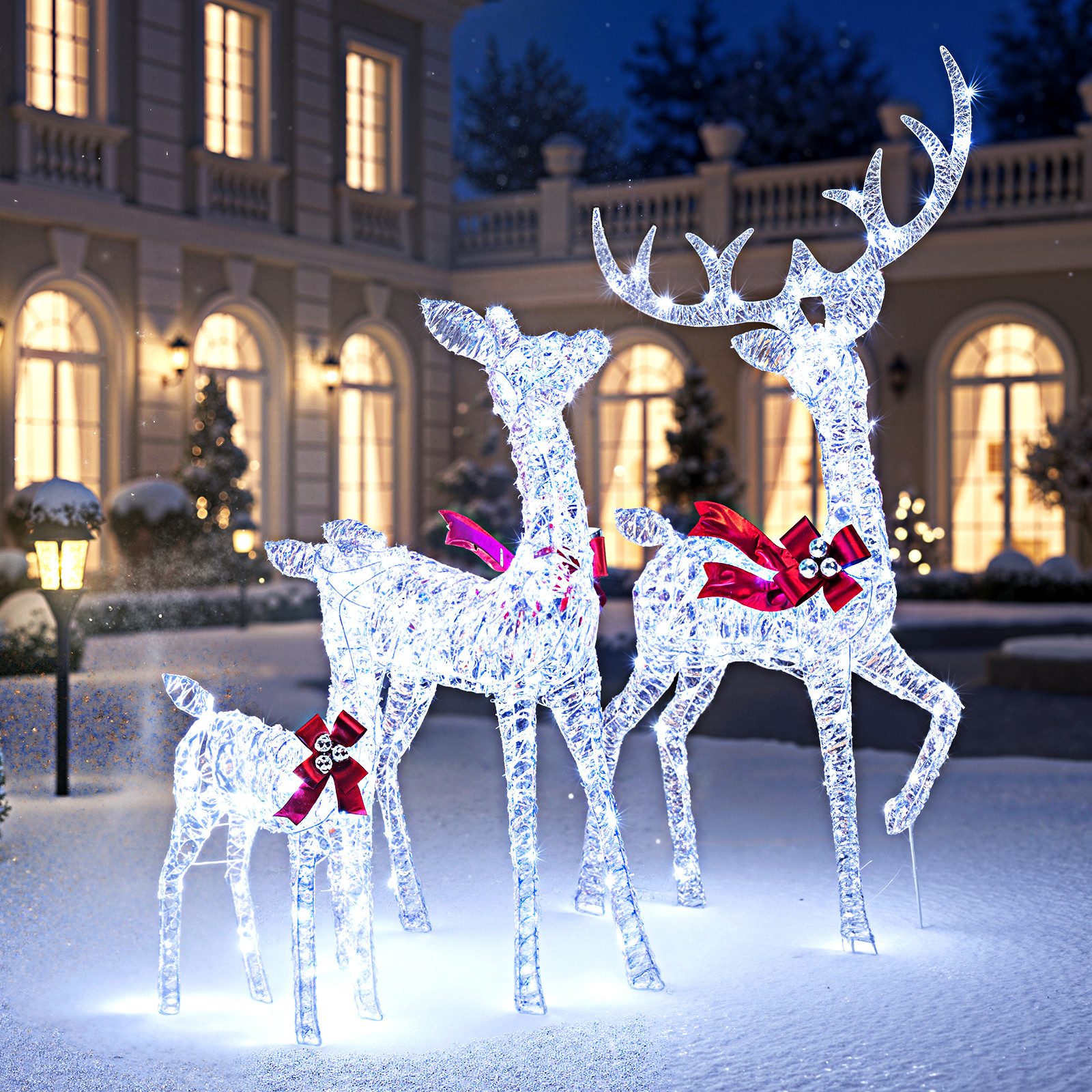 COSTWAY Weihnachtsfigur, 3-tlg. Rentier Familie, LED günstig online kaufen