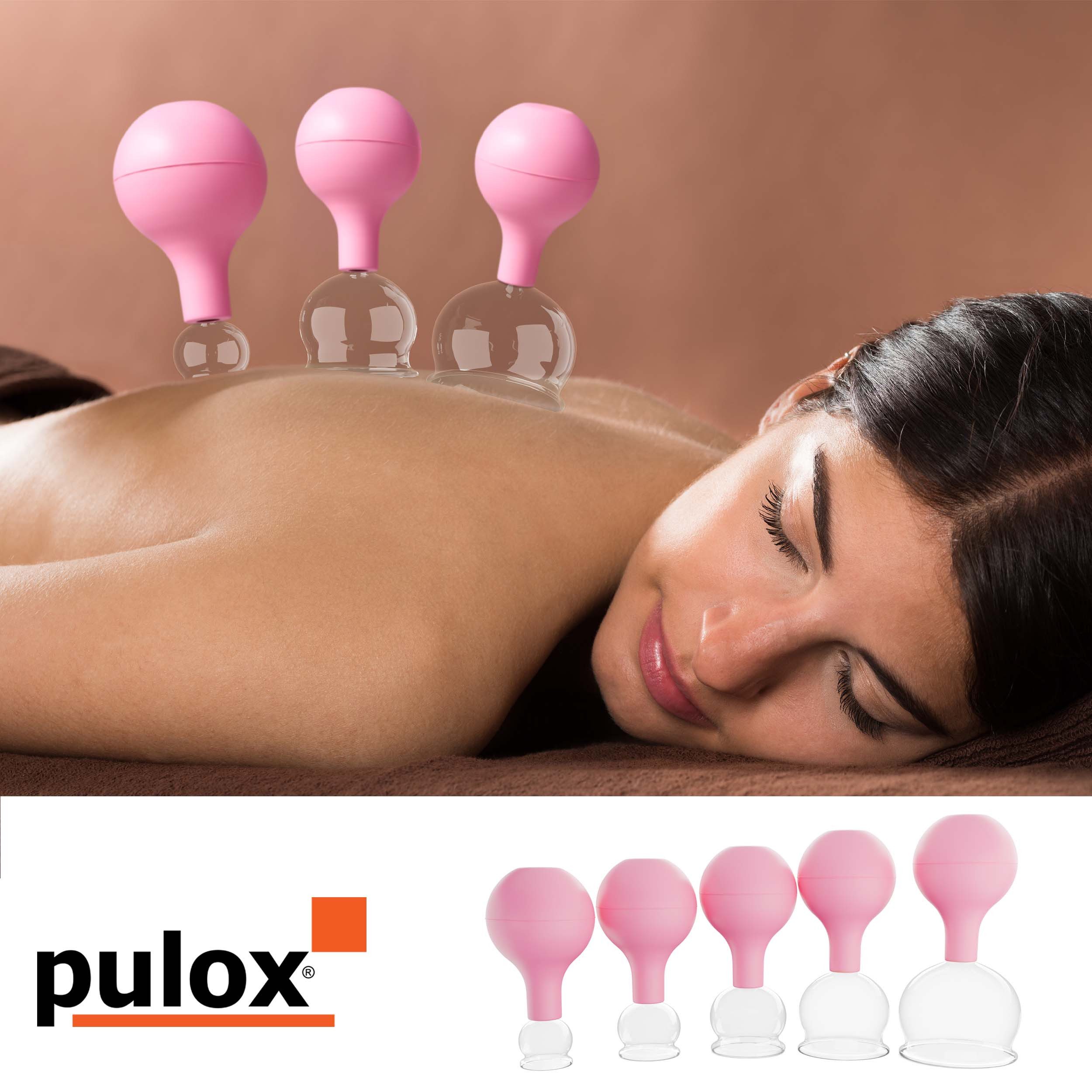 pulox Vakuum-Massager Schröpfgläser Set aus Echtglas 3 Stück diverse Größen groß Pink