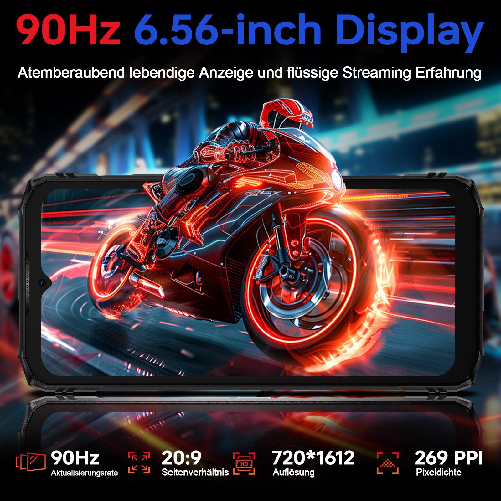 DOOGEE Blade10 Energy Android 15 Outdoor Smartphone (16,67 cm/6.56 Zoll, 128 GB Speicherplatz, 16 MP Kamera, IP68 Wasserdicht Baustellenhandy, 6150mAh, NFC, OTG, GPS)